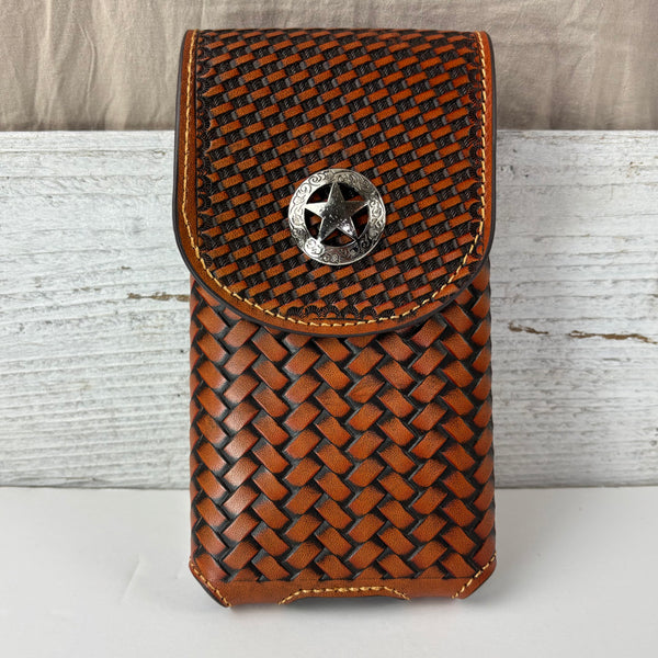 7" LONE STAR LEATHER HOLSTER TAN BROWN STAR POUCH EXTRA LARGE  BELT LOOP CELL PHONE CASE UNIVERSAL OVERSIZE #EH12702