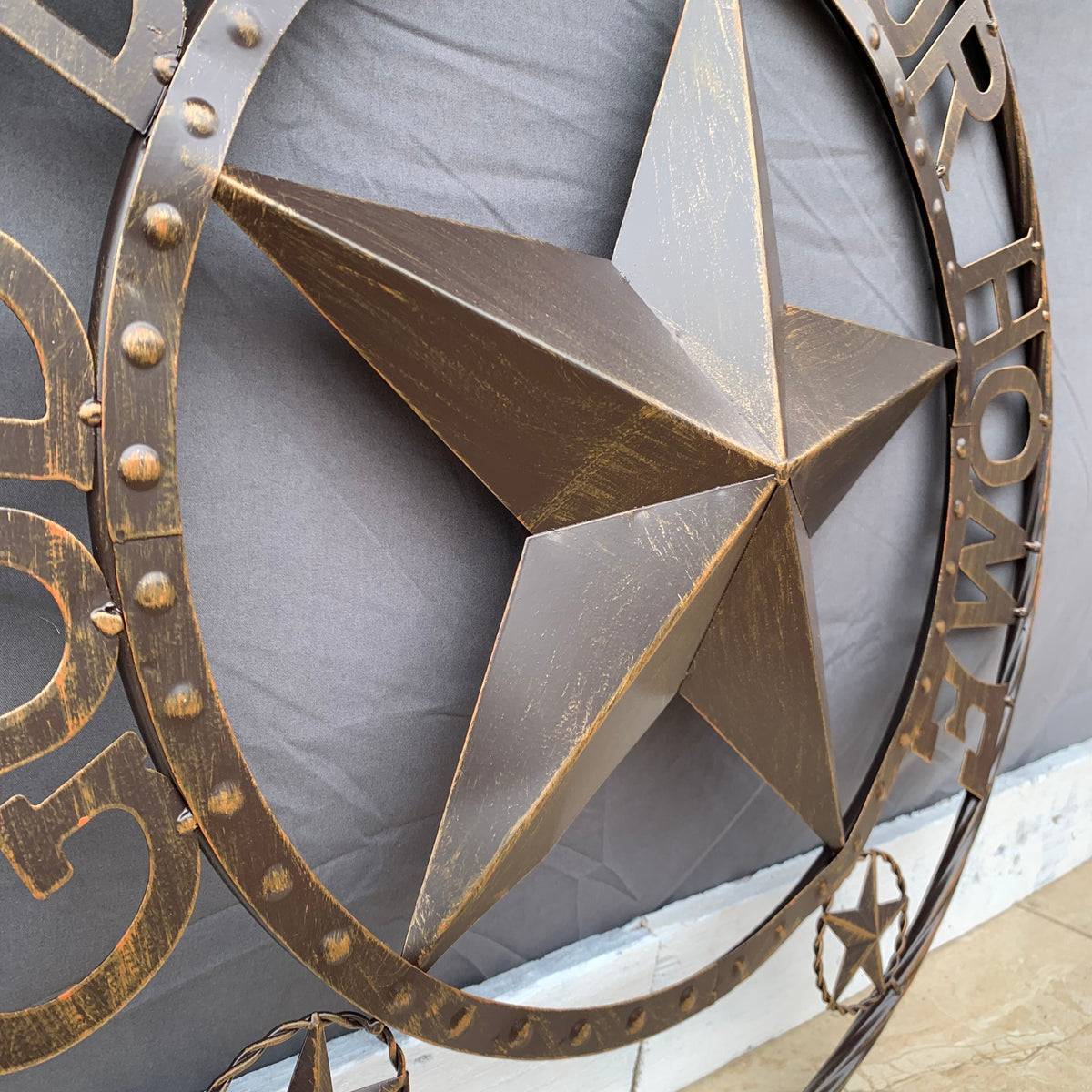 24" GOD BLESS OUR HOME BEADED STAR COLIBROX METAL TWISTED ROPE RING LONE STAR WALL ART WESTERN HOME DECOR RUSTIC DARK BRONZE COPPER HANDMADE NEW