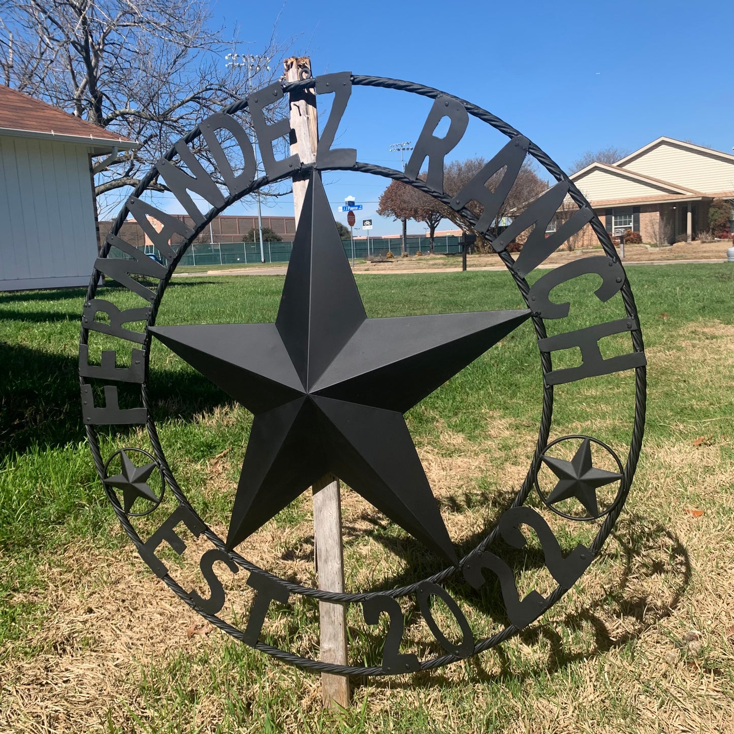 FERNANDEZ RANCH STYLE YOUR CUSTOM NAME STAR BARN STAR METAL LONE STAR WESTERN HOME DECOR RUSTIC BLACK HANDMADE 24",32",36",50"
