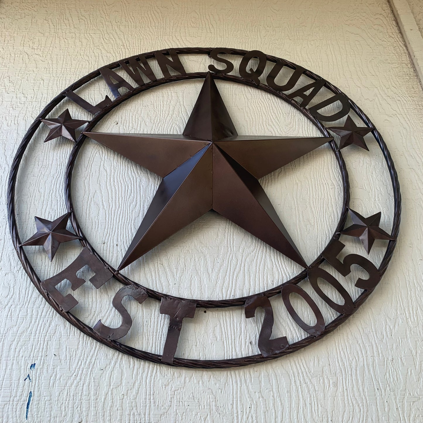 LAWN SQUAD STYLE CUSTOM BARN STAR NAME YOUR CUSTOM NAME STAR METAL NAME BARN STAR WITH TWISTED ROPE RING DESIGN METAL WALL 3d STAR ART WESTERN HOME DECOR RUSTIC BRONZE NEW