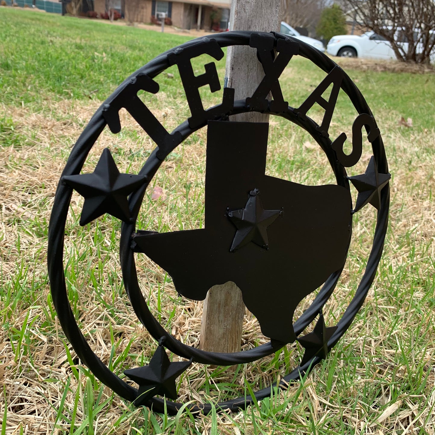 12" STATE OF TEXAS MAP RUSTIC BLACK TWISTED RING METAL SIGN WESTERN HOME DECOR HANDMADE NEW