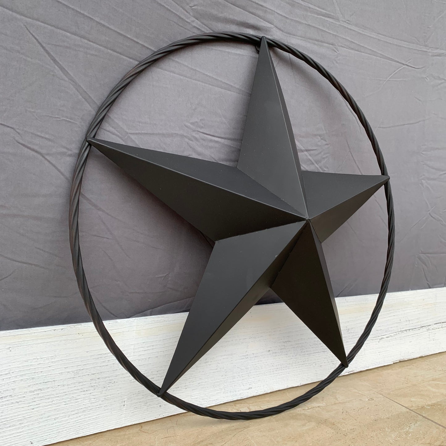 RUSTIC BLACK BARN STAR METAL LONE STAR 3d TWISTED ROPE RING WESTERN HOME DECOR HANDMADE NEW 12",16",24",32",36"-#EH10608