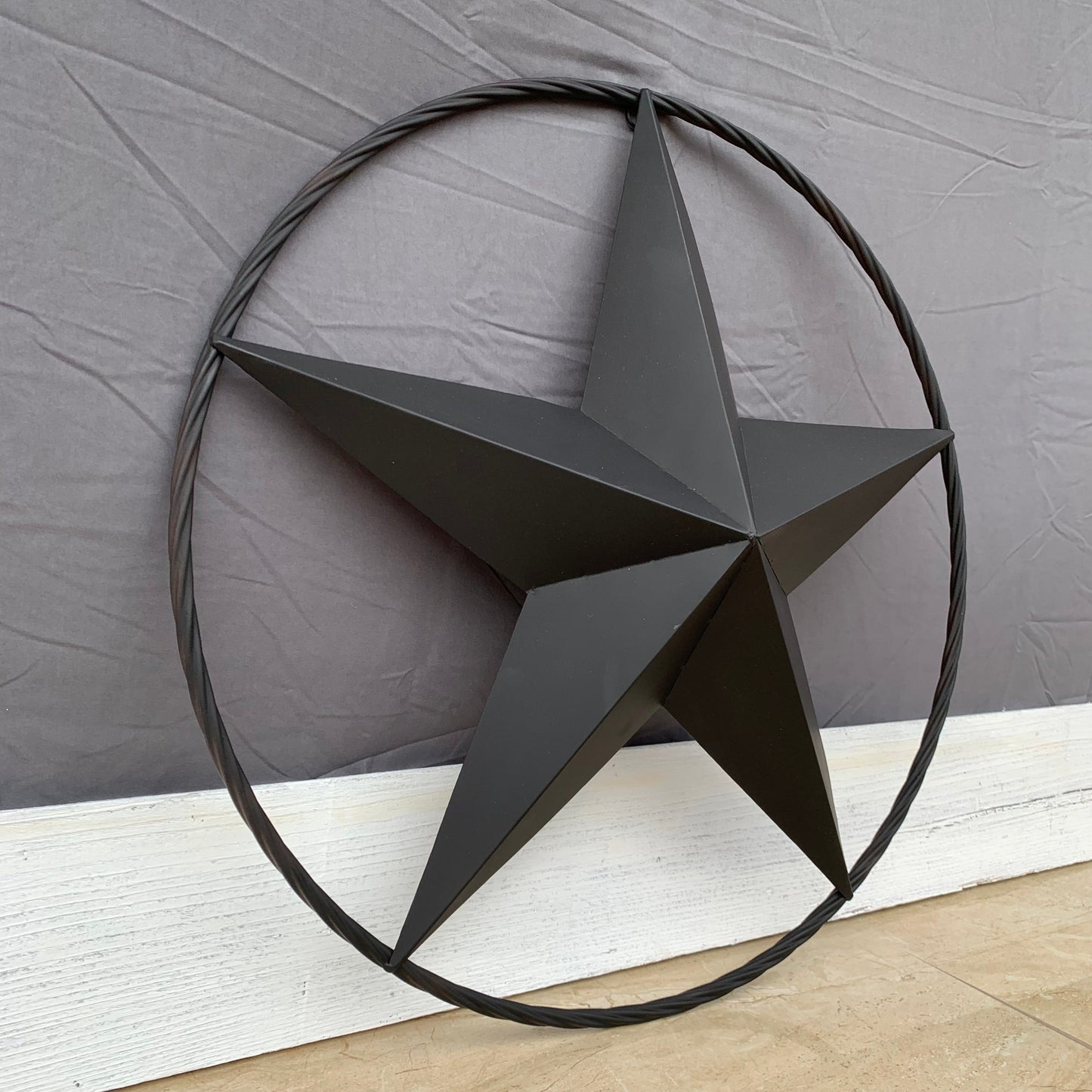 RUSTIC BLACK BARN STAR 3d TWISTED ROPE RING WESTERN HOME DECOR HANDMADE NEW 3" TO 72"-#EH10608