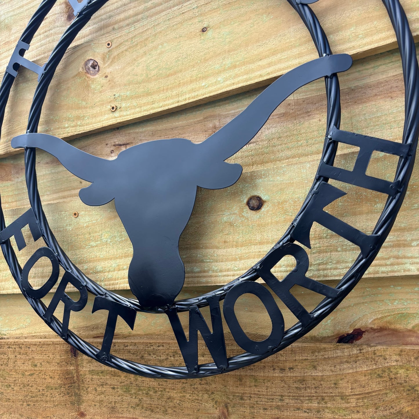 TEXAS FORT WORTH METAL SIGN LONGHORNS BLACK WESTERN HOME DECOR HANDMADE