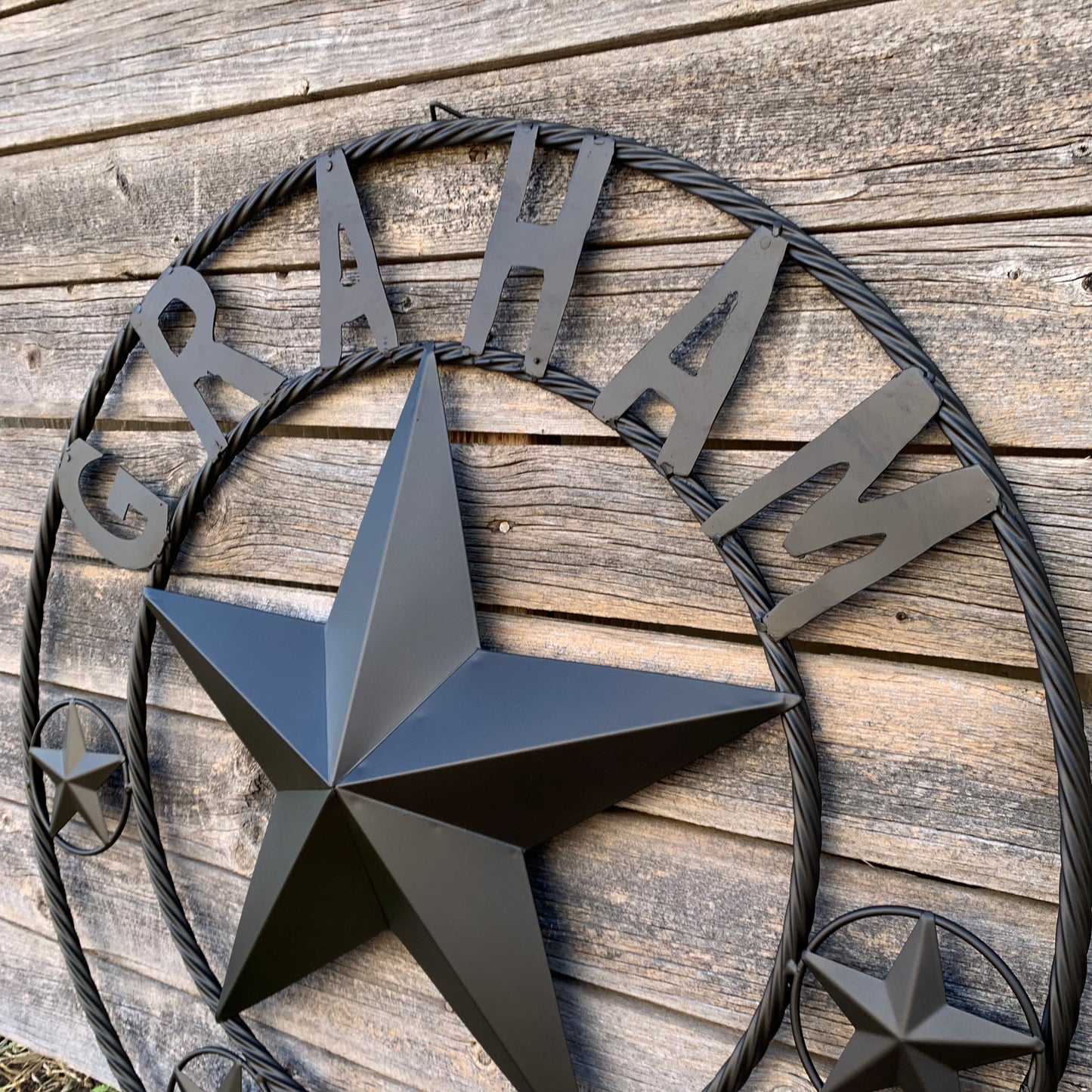 GRAHAM STYLE YOUR CUSTOM NAME STAR BARN STAR METAL LONE STAR WESTERN HOME DECOR RUSTIC BLACK HANDMADE 24",32",36",50"