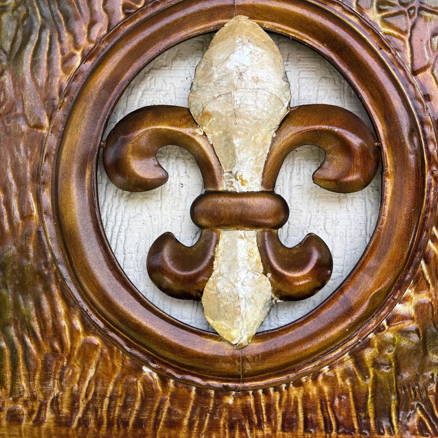 36" FLEUR DE LIS GOLD BROWN RECTANGLE WALL ART WESTERN METAL ART HANDMADE #EH13330