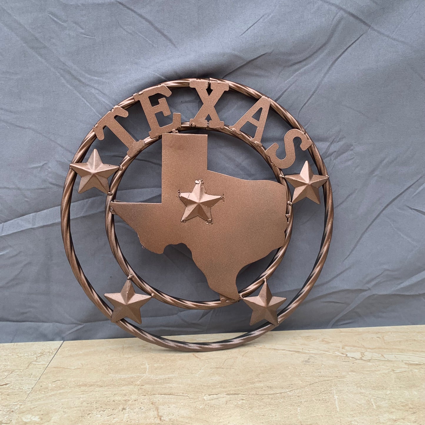 12" STATE OF TEXAS MAP RUSTIC BRONZE TWISTED RING METAL SIGN WESTERN HOME DECOR HANDMADE NEW