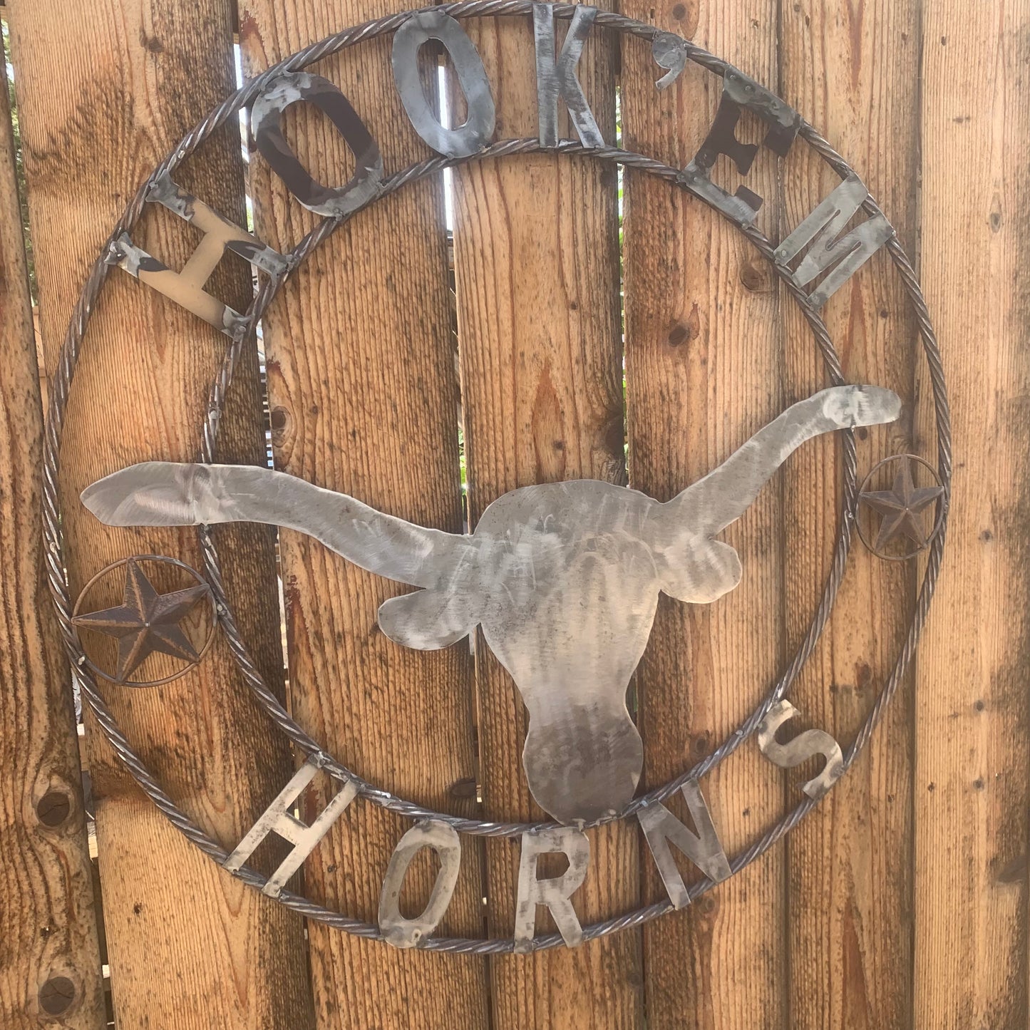 HOOKEM HORNS & LONE STAR TEXAS LONGHORNS HOOK EM RAW METAL UNPAINTED CUSTOM VINTAGE CRAFT WALL ART TEAM SIGN HANDMADE