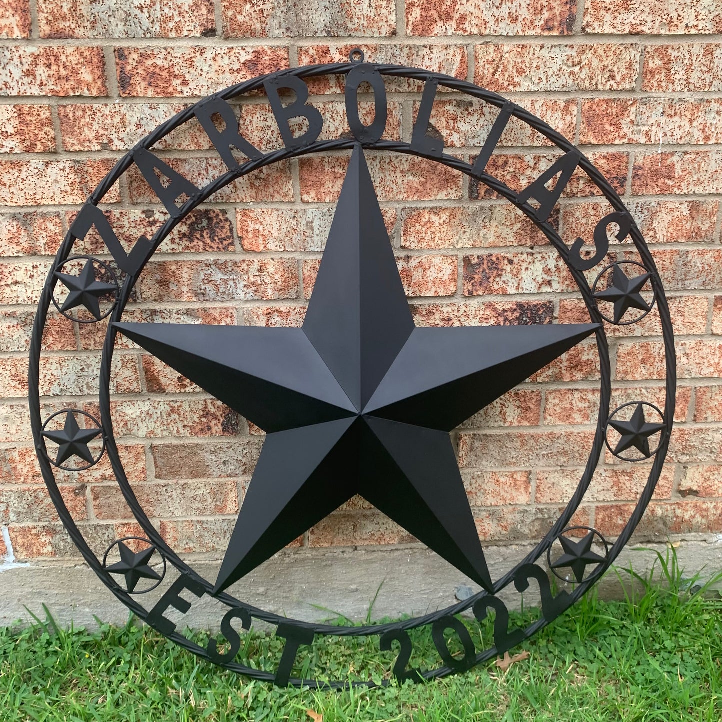 ZARBOLIAS STYLE CUSTOM NAME STAR BARN METAL STAR 3d TWISTED ROPE RING WESTERN HOME DECOR RUSTIC BLACK HANDMADE 24",32",36",50"