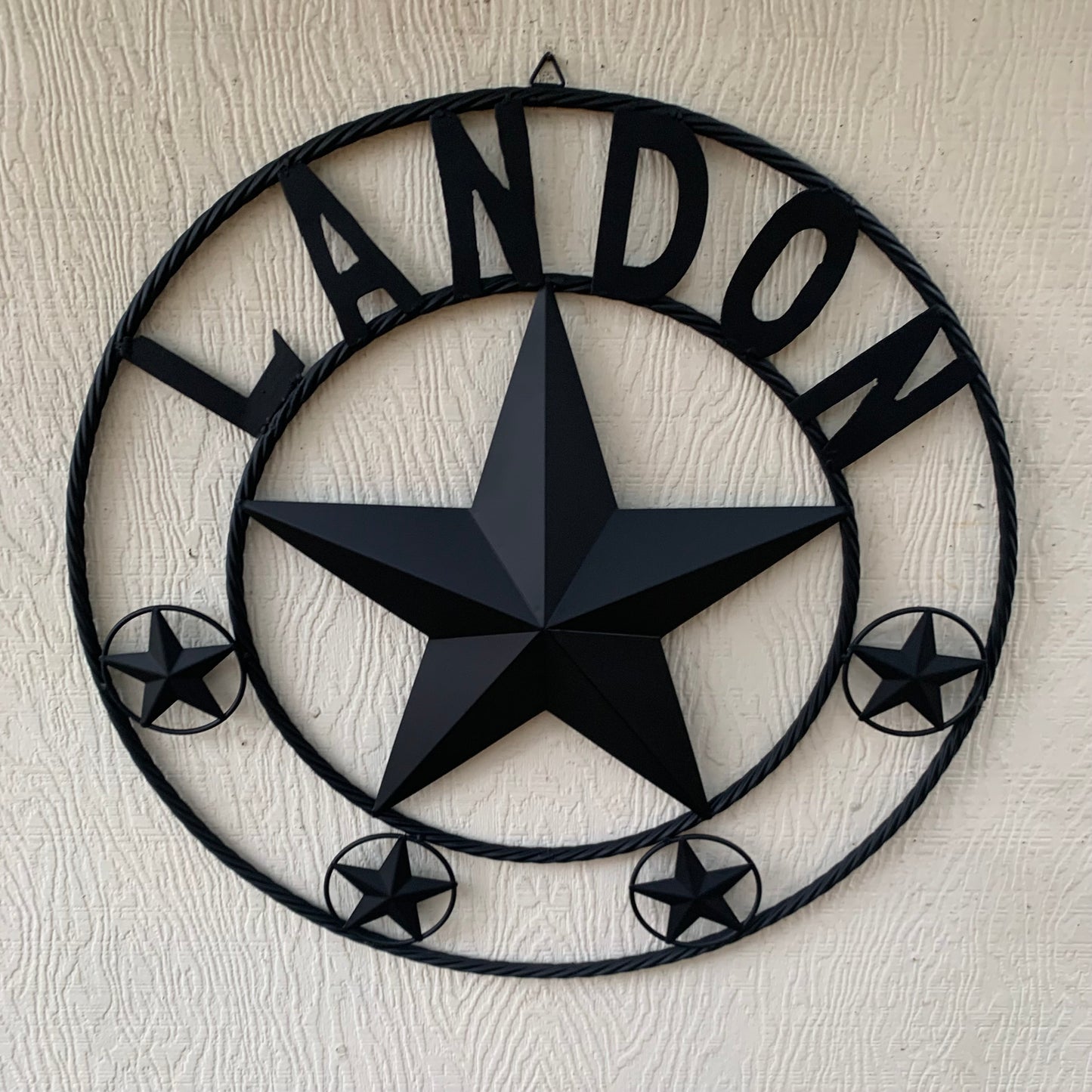 LANDON STYLE CUSTOM NAME STAR BARN METAL STAR 3d TWISTED ROPE RING WESTERN HOME DECOR RUSTIC BLACK HANDMADE 24",32",36",50"
