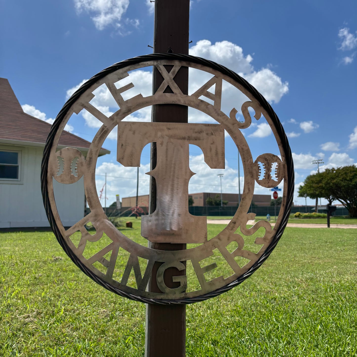 TEXAS RANGERS CUSTOM RAW METAL VINTAGE CRAFT TEAM SIGN TWISTED ROPE RING HANDMADE