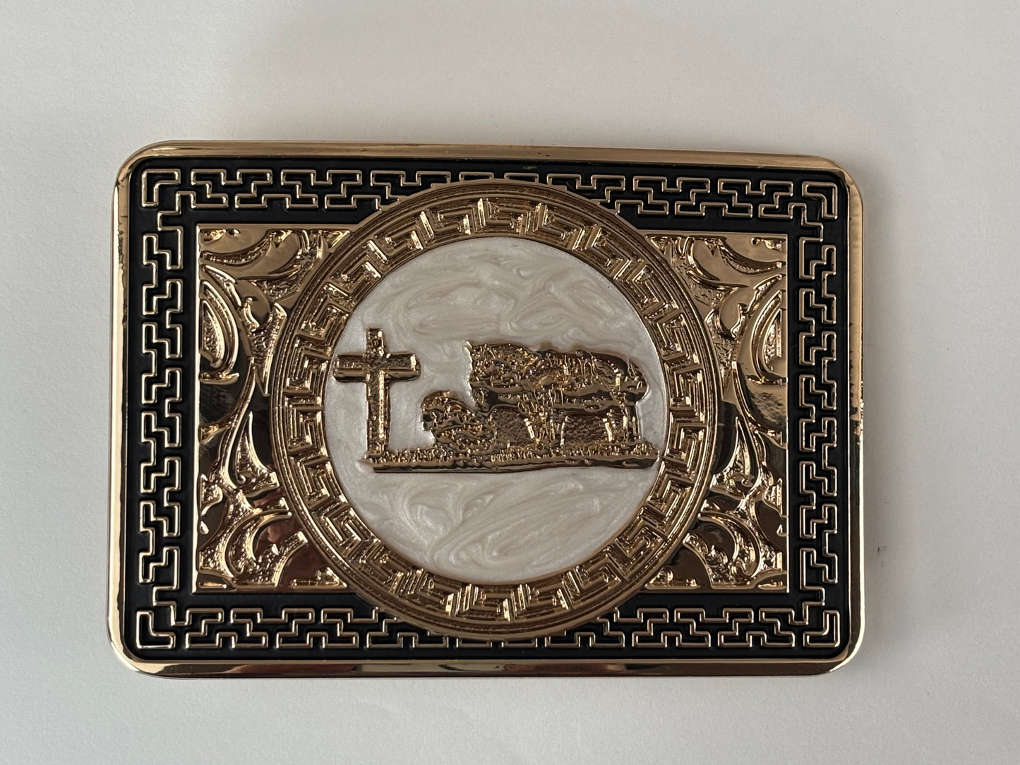 COWBOY PRAYER BELT BUCKLE GOLD WESTERN METAL BUCKLE FASHION ART 4.5" X 3.5"  #EH13230