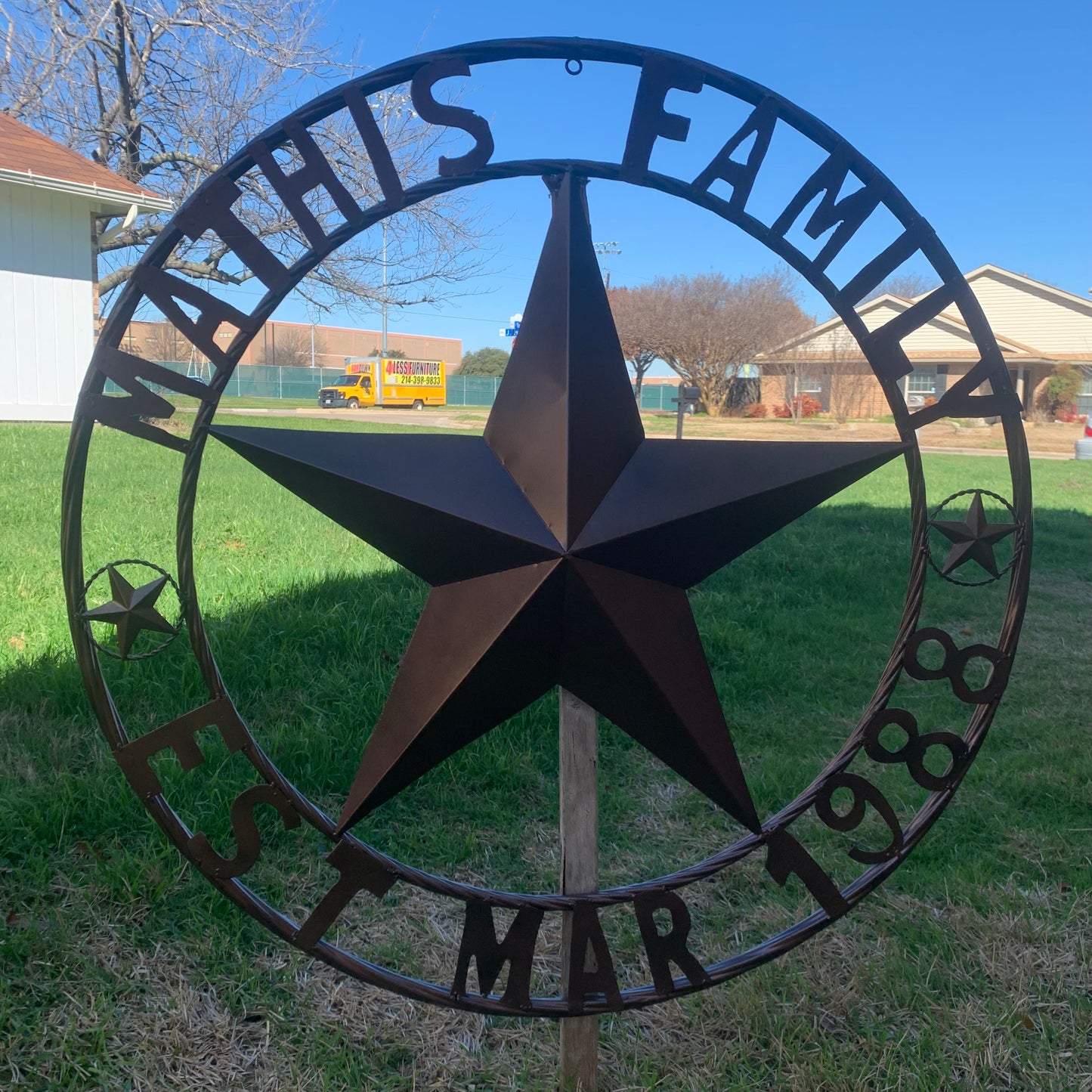 MATHIS STYLE CUSTOM NAME STAR BARN STAR 3d METAL LONESTAR TWISTED ROPE RING WESTERN HOME DECOR RUSTIC BRONZE COPPER HANDMADE 24",32",36",50"