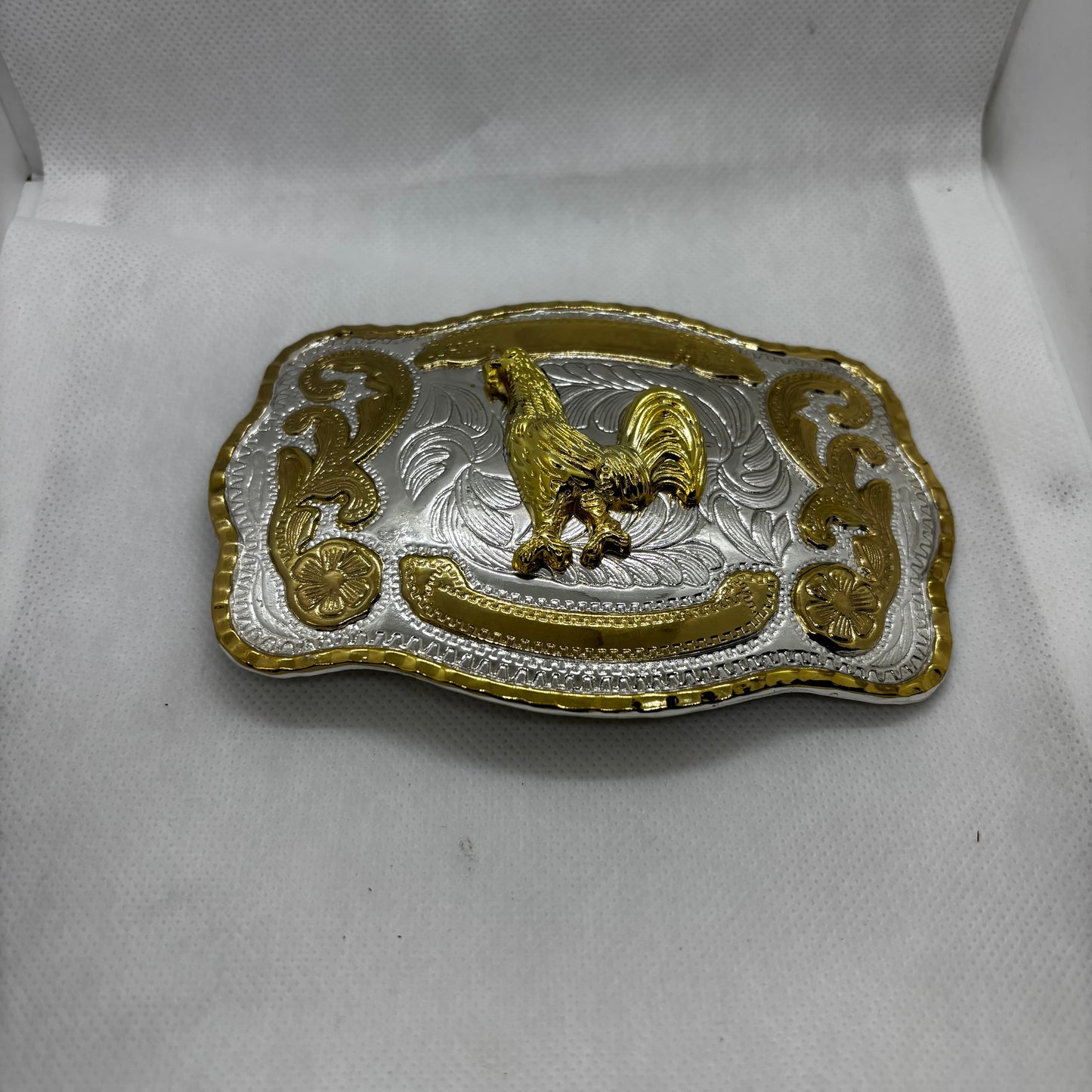 ROOSTER BELT BUCKLE GOLD SILVER WESTERN BUCKLE CRAFT HANDMADE 5.5" X 4" #EH13802