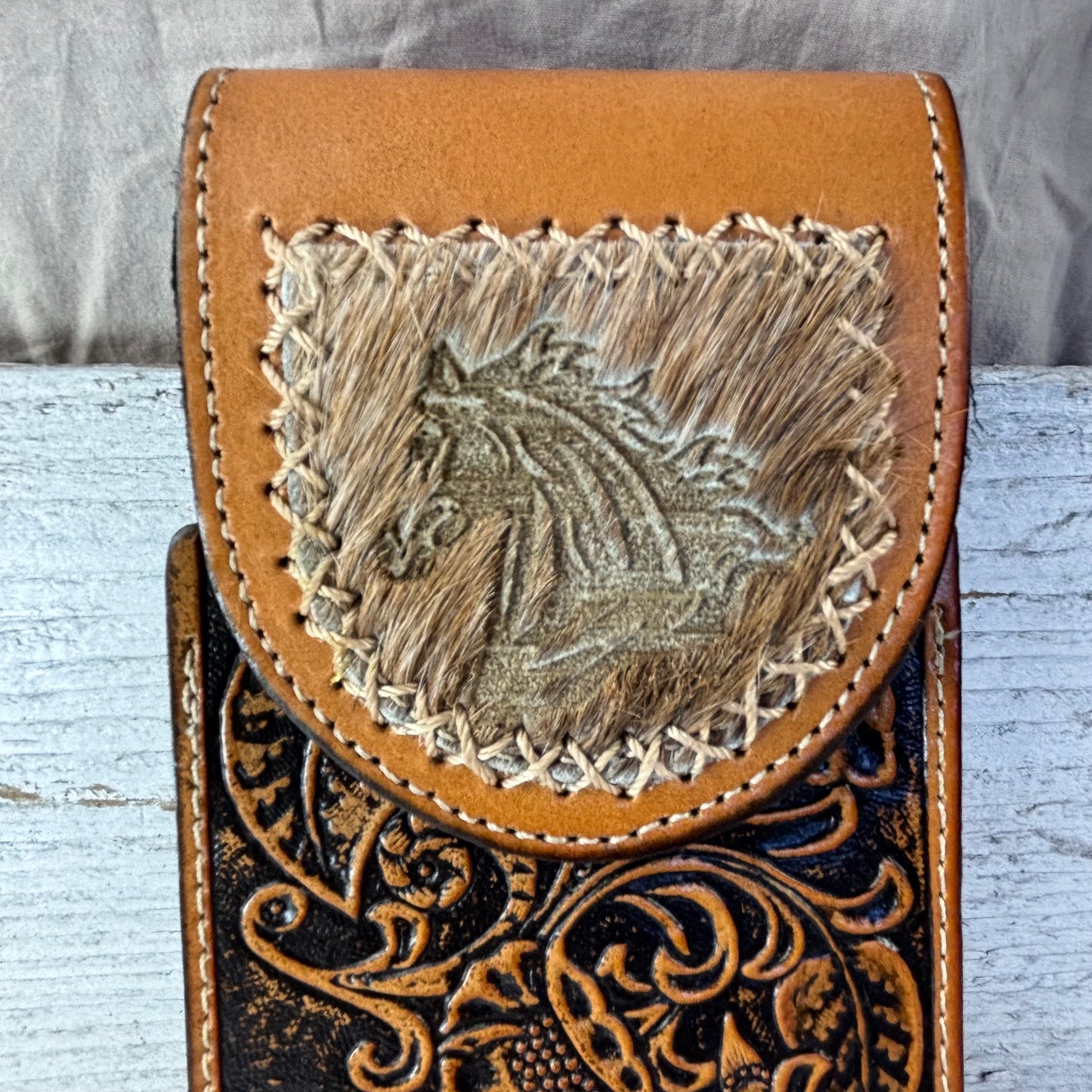 7" HORSE LEATHER HOLSTER TAN POUCH EXTRA LARGE  BELT LOOP CELL PHONE CASE UNIVERSAL OVERSIZE #EH13323