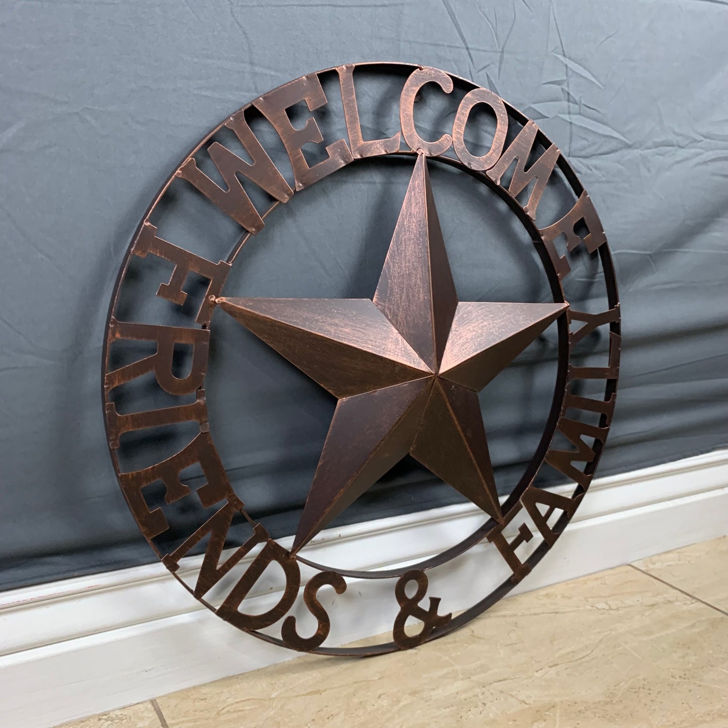 WELCOME FRIENDS FAMILY BARN METAL STAR WALL ART BRONZE WESTERN HOME DECOR HANDMADE NEW #EH13339