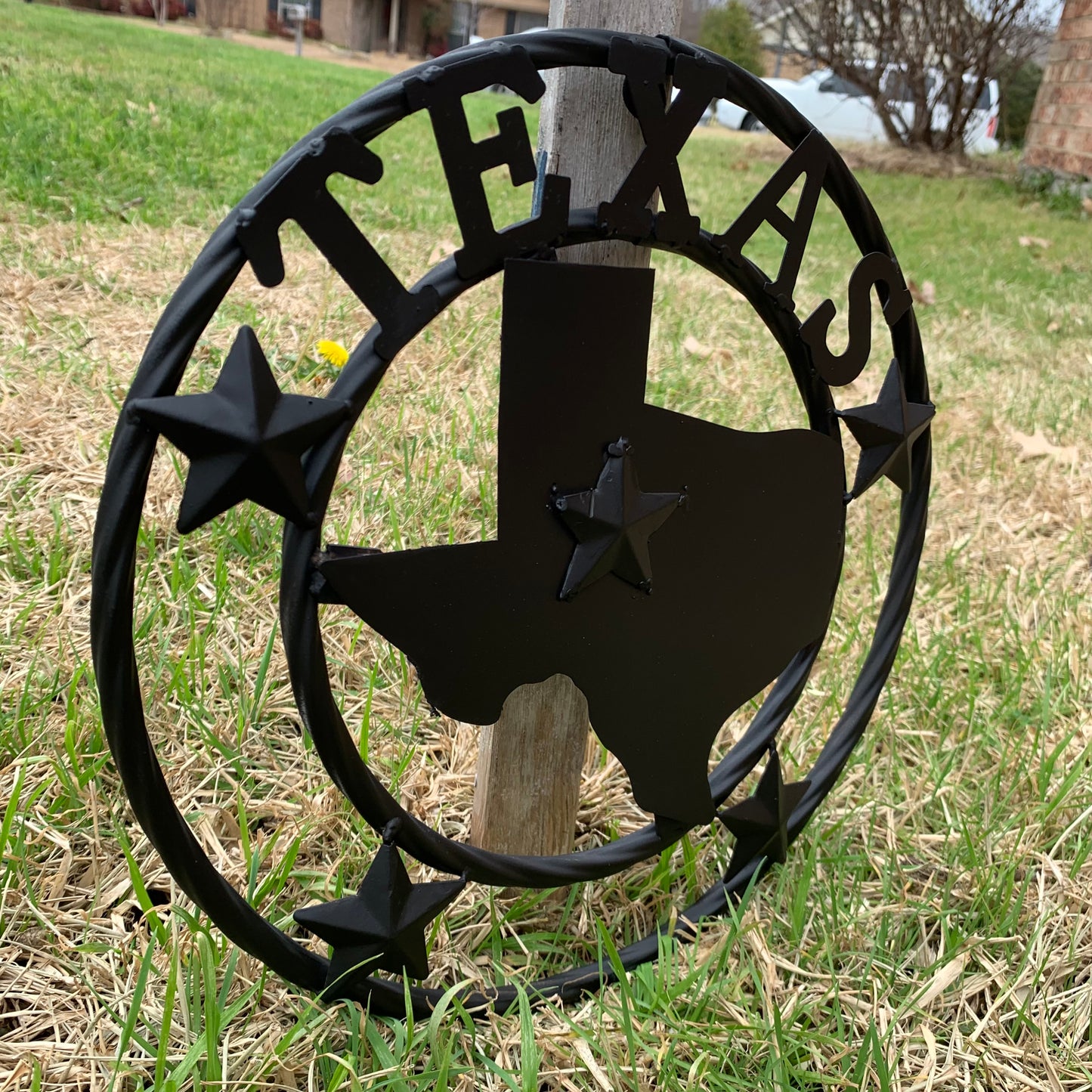 12" STATE OF TEXAS MAP RUSTIC BLACK TWISTED RING METAL SIGN WESTERN HOME DECOR HANDMADE NEW