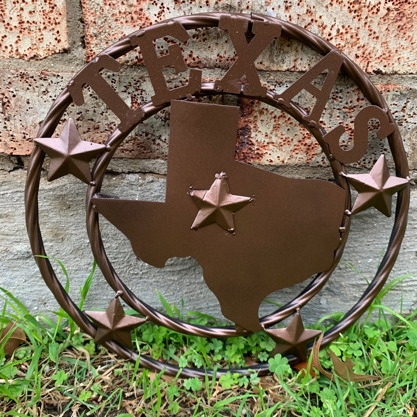 12" STATE OF TEXAS MAP RUSTIC BRONZE TWISTED RING METAL SIGN WESTERN HOME DECOR HANDMADE NEW
