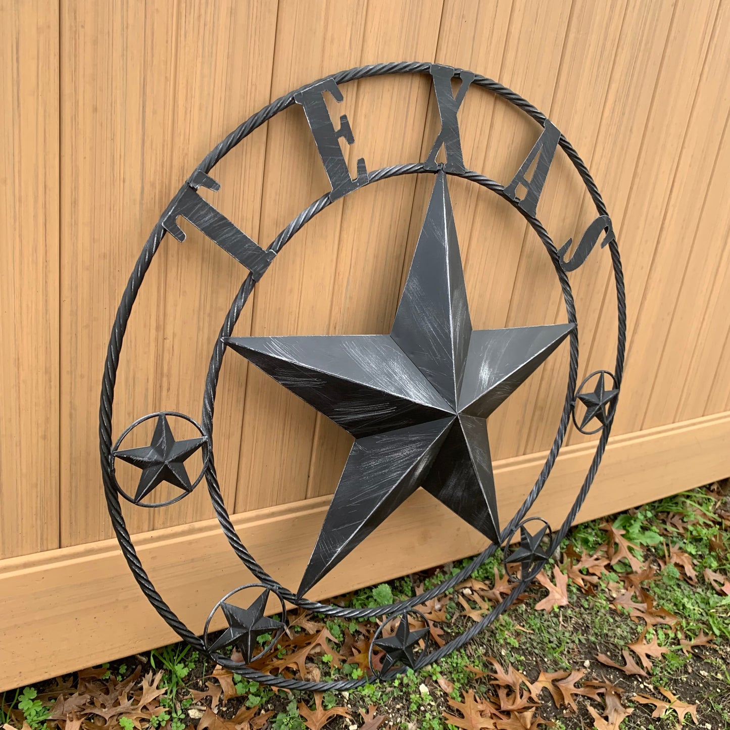 TEXAS BLACK DISTRESSED STAR TWO TONE TEXTURE BARN STAR METAL LONESTAR TWISTED ROPE RING WESTERN HOME DECOR HANDMADE NEW