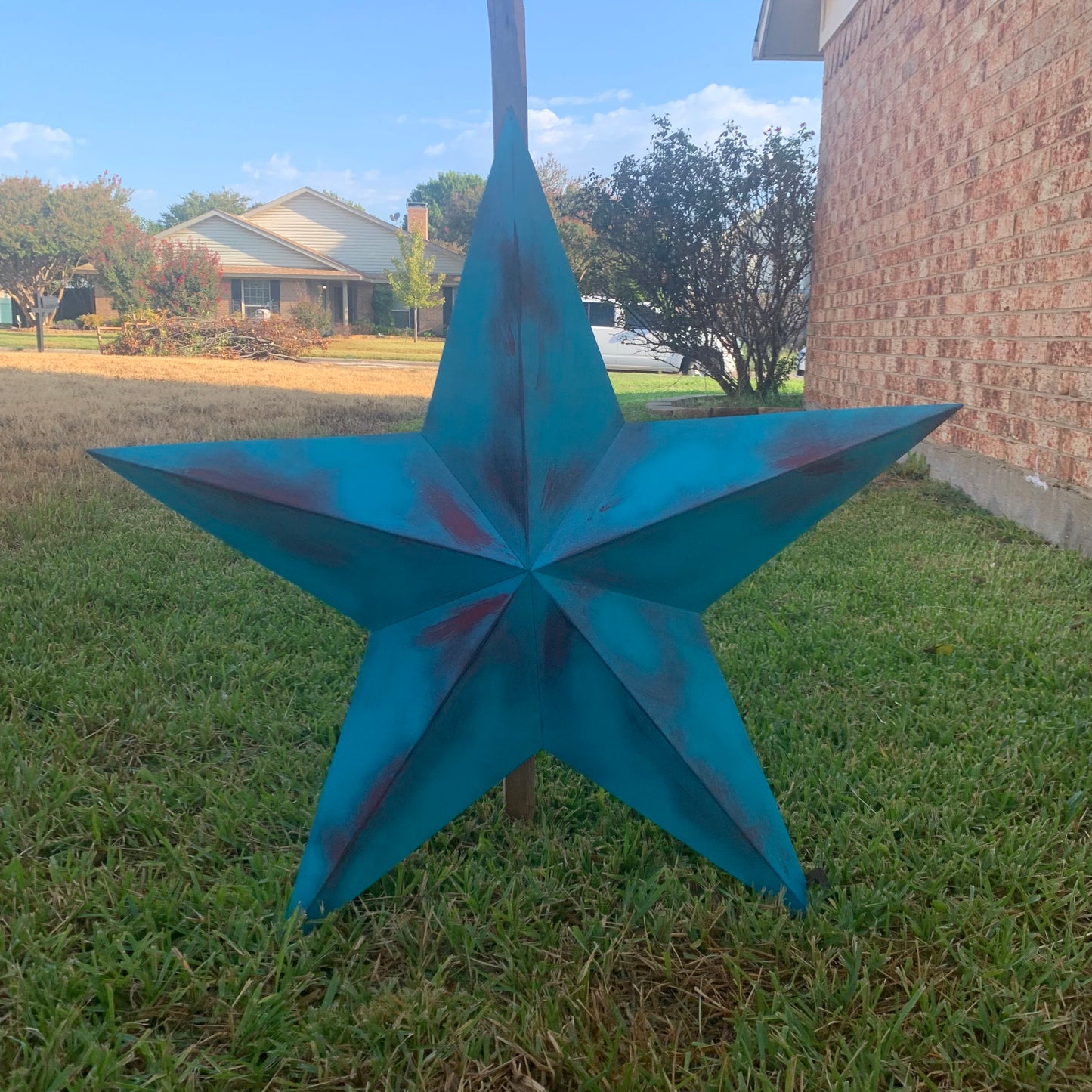 #EH10540 TURQUOISE DISTRESSED TWO TONE BARN STAR METAL ART WESTERN HOME DECOR HANDMADE NEW