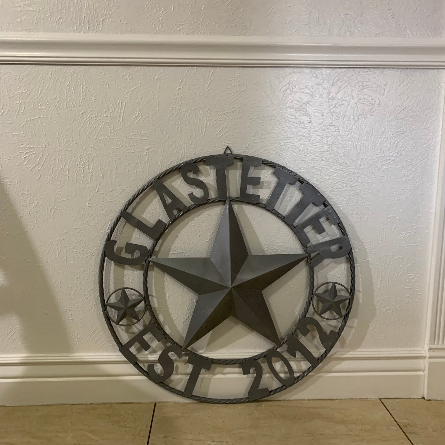GLASTETTER STYLE YOUR CUSTOM NAME BARN STAR 3d METAL LONE STAR TWISTED ROPE RING WESTERN HOME DECOR RUSTIC GREY HANDMADE 24",32",36",50"