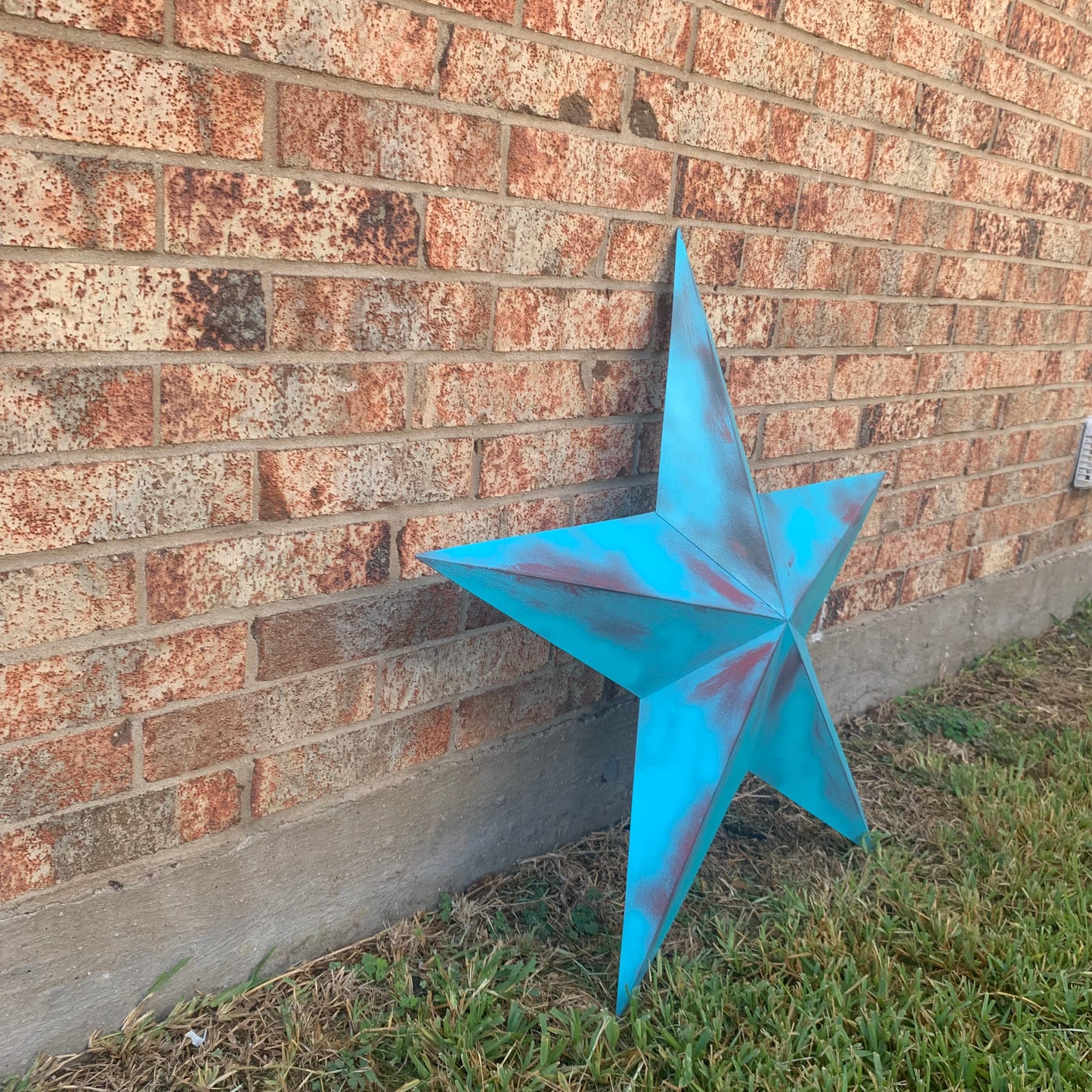 #EH10540 TURQUOISE DISTRESSED TWO TONE BARN STAR METAL ART WESTERN HOME DECOR HANDMADE NEW