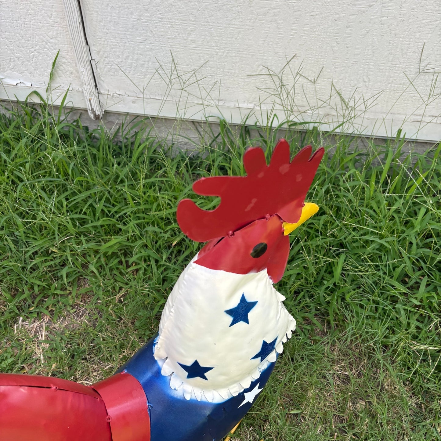 USA FLAG ROOSTER AMERICAN RED WHITE BLUE PATRIOTIC GARDEN METAL SCULPTURE WESTERN HOME DECOR ORNAMENT HANDMADE #34-003