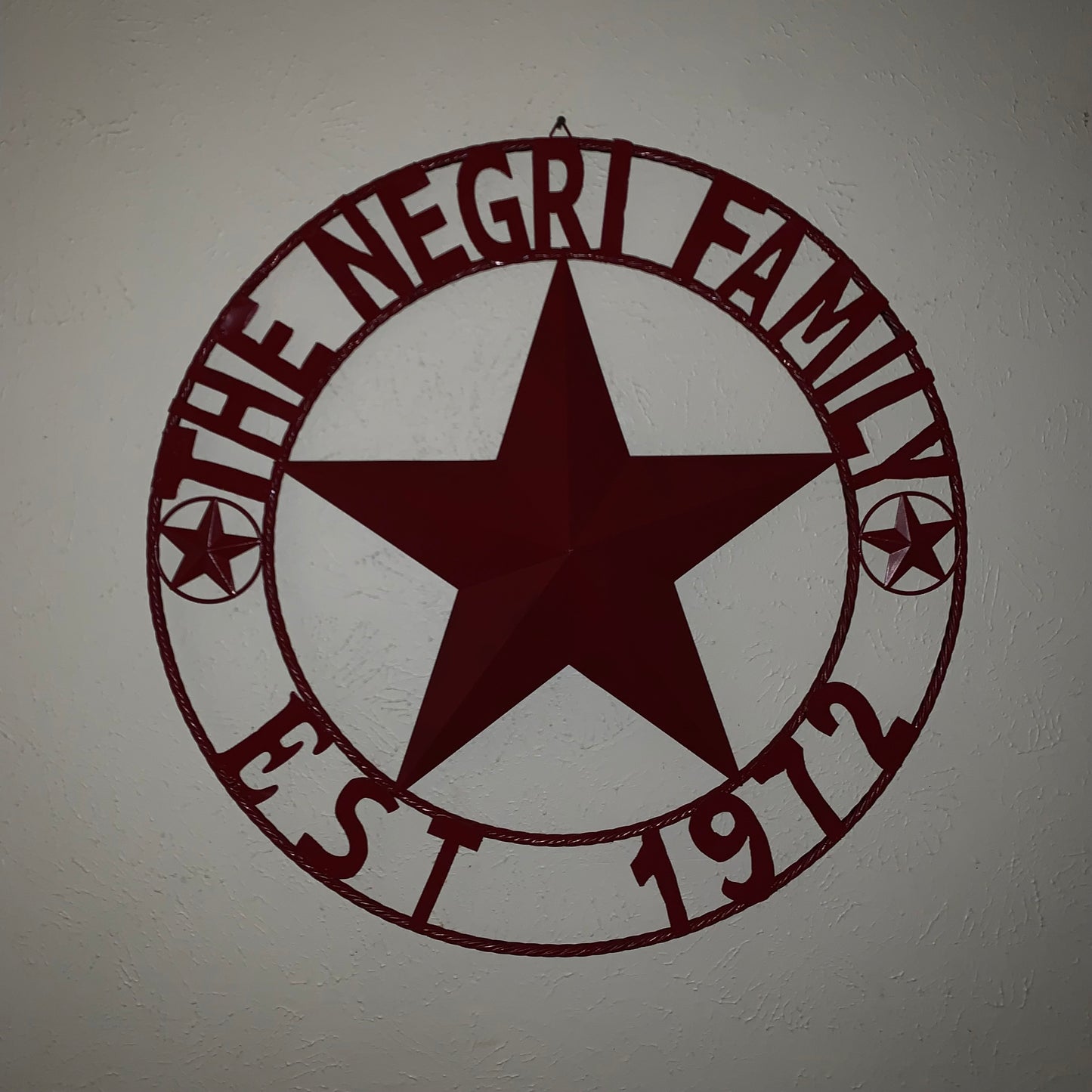 NEGRI FAMILY STYLE YOUR CUSTOM NAME STAR BARN STAR METAL LONE STAR WESTERN HOME DECOR RUSTIC BURGUNDY RED HANDMADE 24",32",36",50"