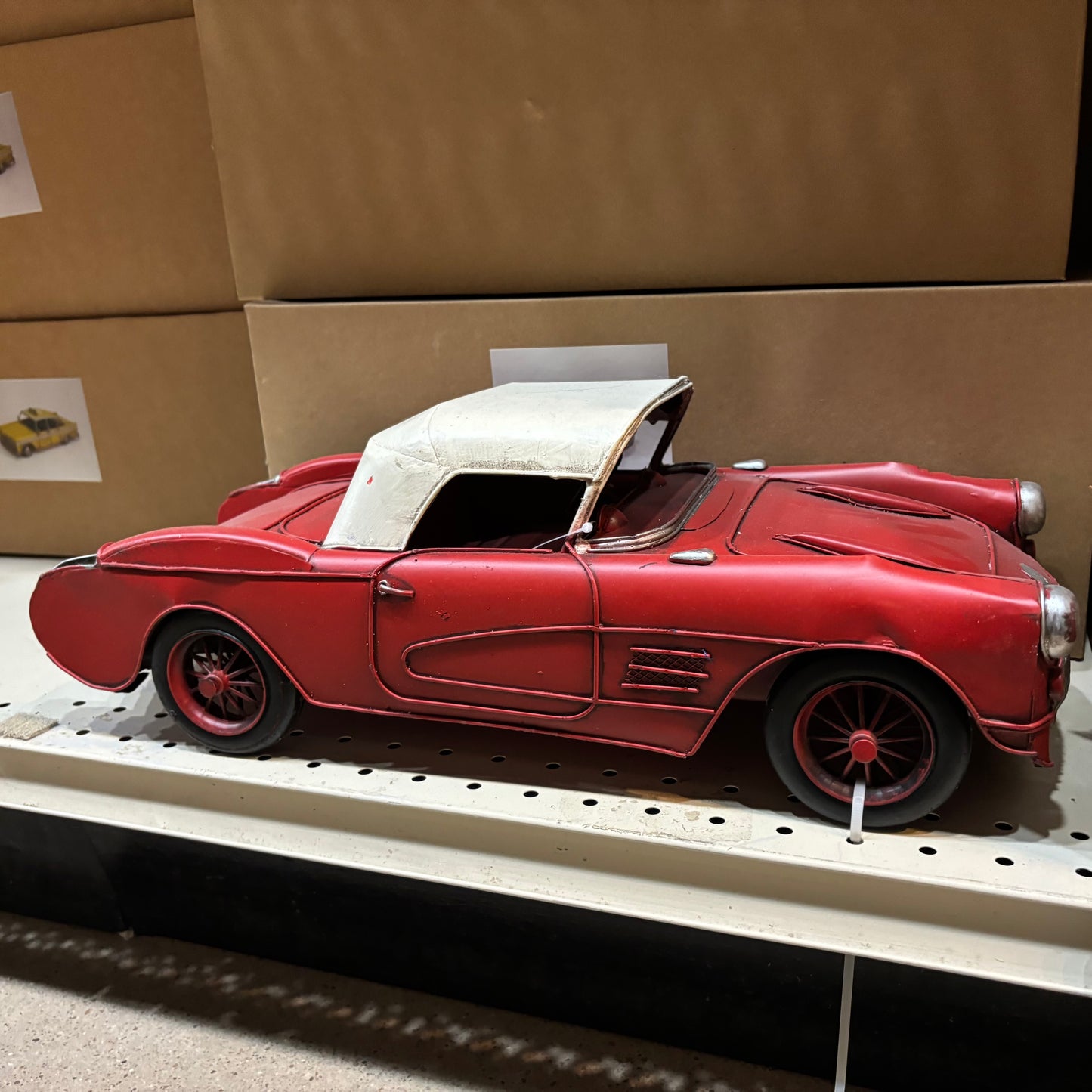 RA0236 RED CLASSIC CAR COVERTIBLE L 18" METAL CAR ART WESTERN HOME DECOR HANDMADE