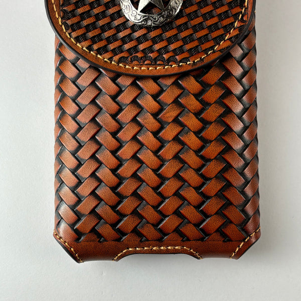 7" LONE STAR LEATHER HOLSTER TAN BROWN STAR POUCH EXTRA LARGE  BELT LOOP CELL PHONE CASE UNIVERSAL OVERSIZE #EH12702