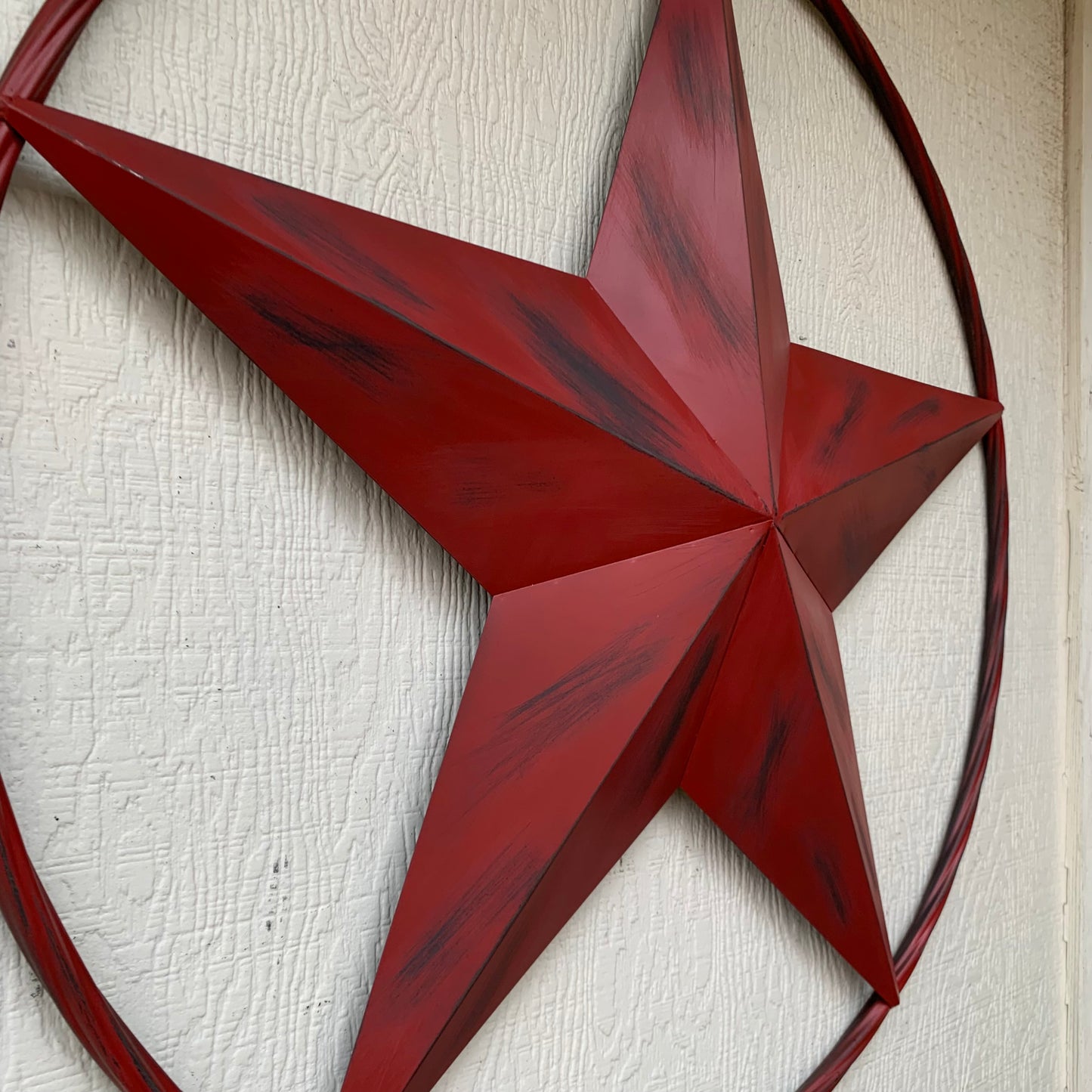 RED DISTRESSED STAR TWO TONE TEXTURE BARN STAR METAL LONESTAR TWISTED ROPE RING WESTERN HOME DECOR HANDMADE NEW #EH12958