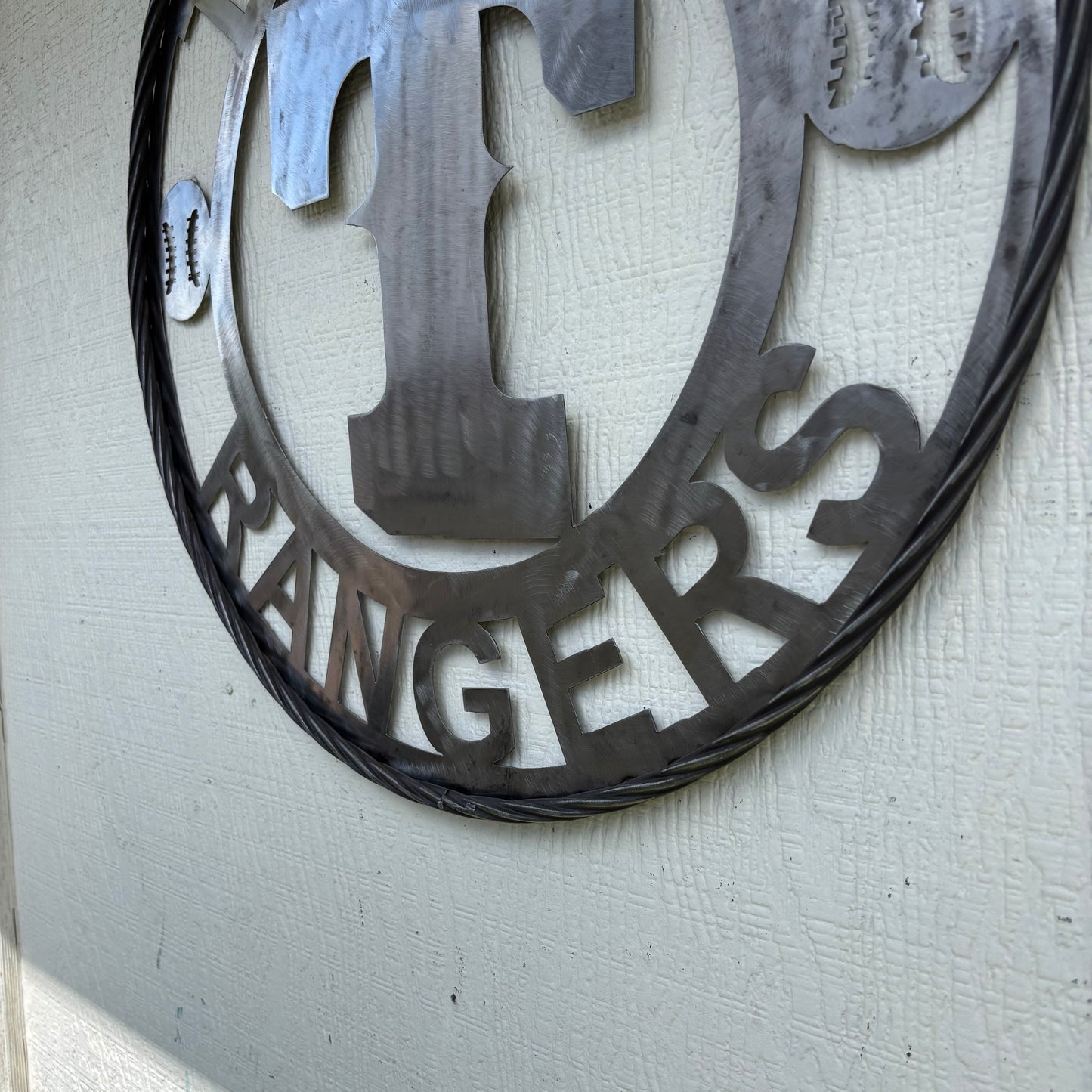 TEXAS RANGERS CUSTOM RAW METAL VINTAGE CRAFT TEAM SIGN TWISTED ROPE RING HANDMADE