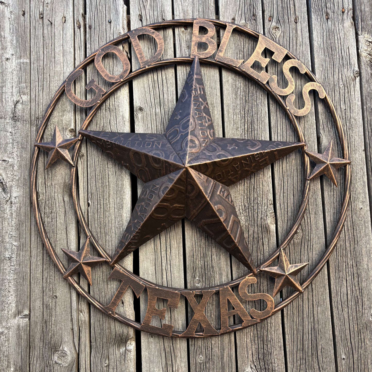 GOD BLESS TEXAS LICENSE PLATE EMBOSSED STAR BARN STAR METAL LONE STAR WESTERN HOME DECOR HANDMADE