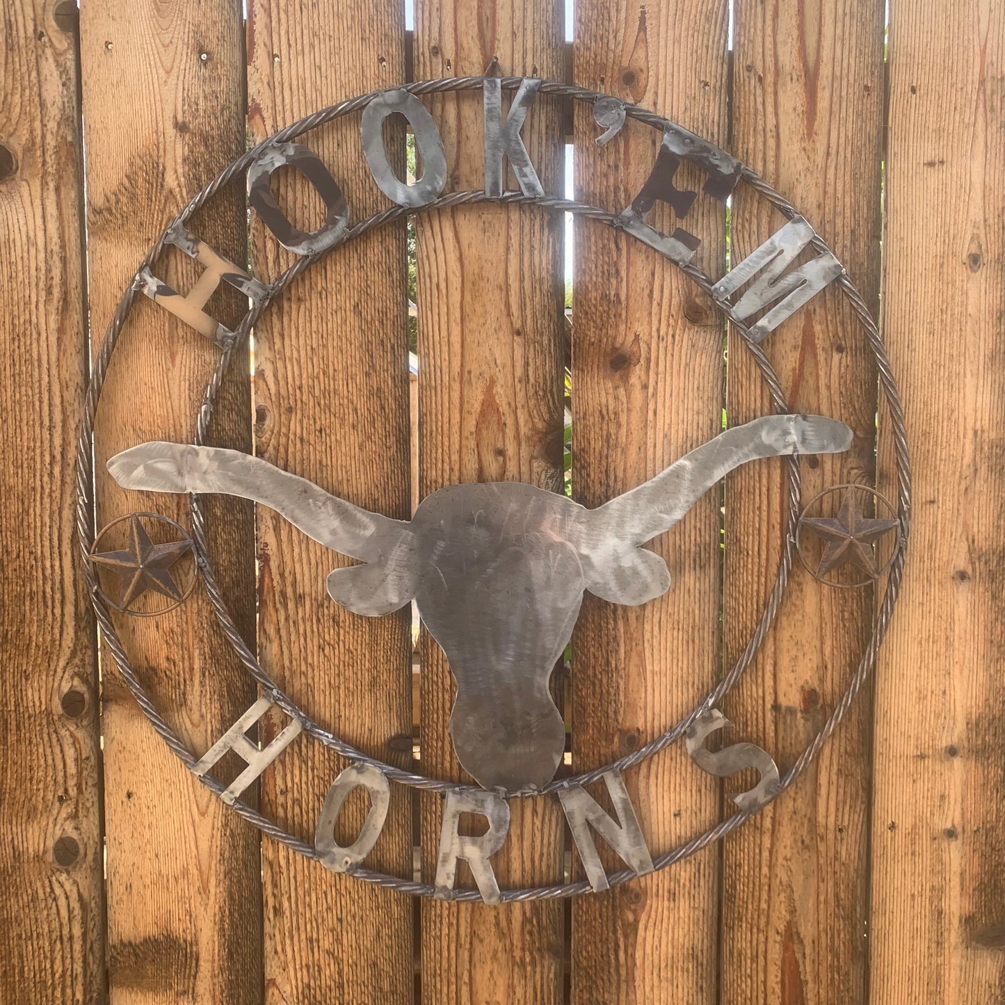 HOOKEM HORNS & LONE STAR TEXAS LONGHORNS HOOK EM RAW METAL UNPAINTED CUSTOM VINTAGE CRAFT WALL ART TEAM SIGN HANDMADE
