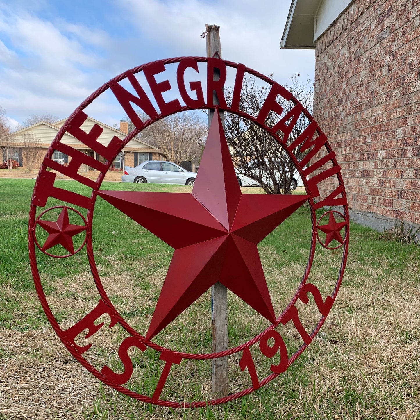 NEGRI FAMILY STYLE YOUR CUSTOM NAME STAR BARN STAR METAL LONE STAR WESTERN HOME DECOR RUSTIC BURGUNDY RED HANDMADE 24",32",36",50"