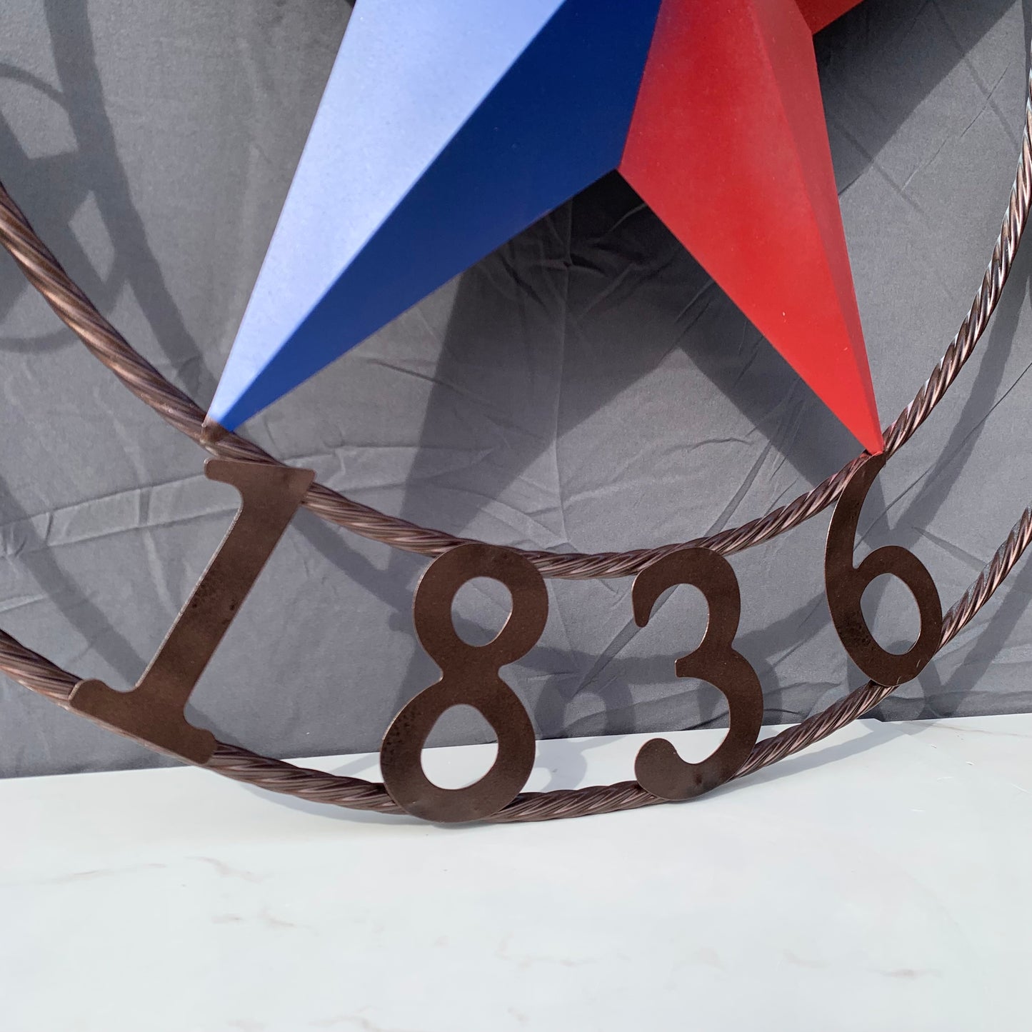 1836 TEXAS FLAG STAR RED WHITE BLUE TWISTED BRONZE RING WESTERN HOME DECOR HANDMADE NEW
