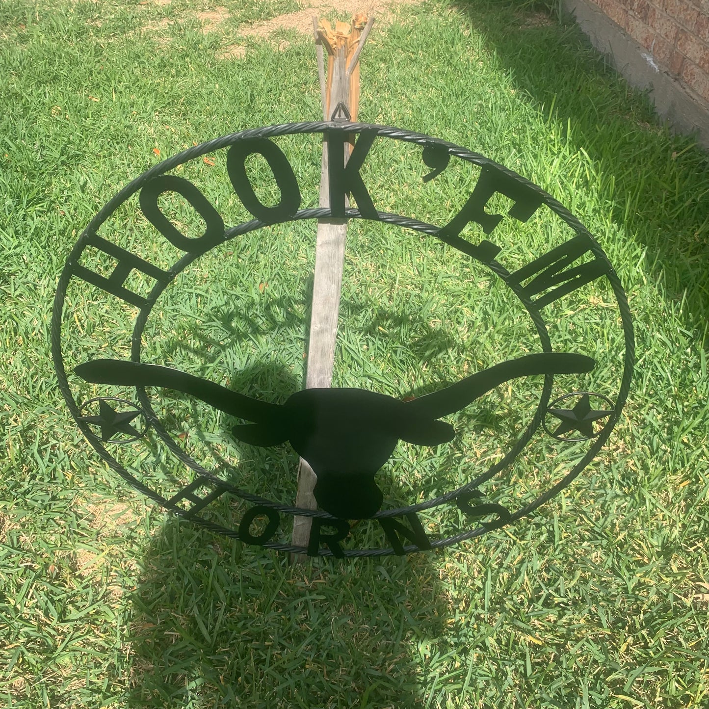 HOOKEM HORNS WITH LONE STAR TEXAS LONGHORNS HOOK EM BLACK METAL CUSTOM VINTAGE CRAFT WALL ART TEAM SIGN HANDMADE