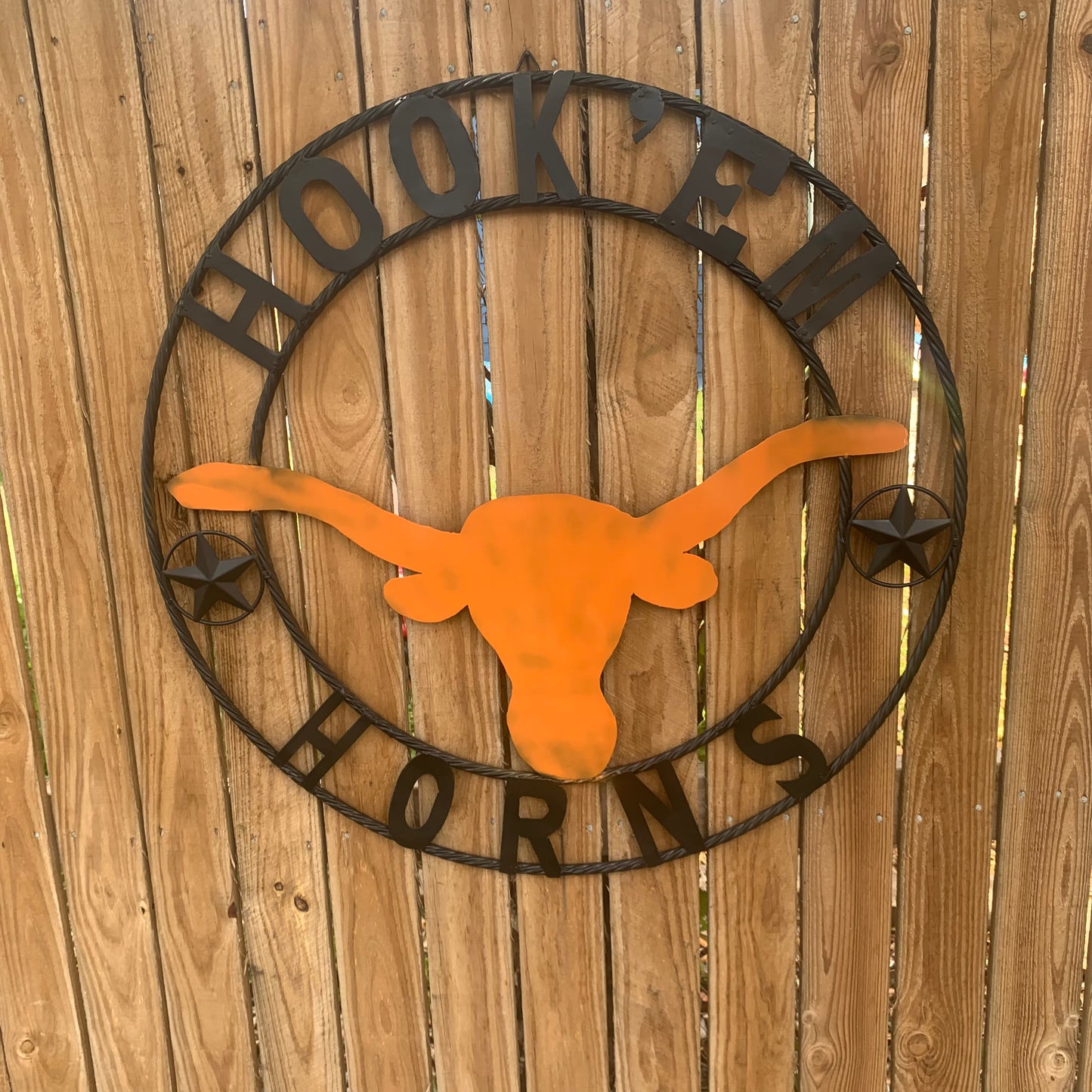 HOOKEM HORNS WITH LONE STAR TEXAS LONGHORNS HOOK EM METAL CUSTOM VINTAGE CRAFT WALL ART TEAM SIGN HANDMADE