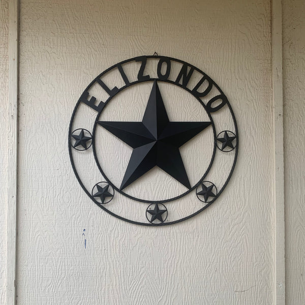 ELIZONDO STYLE CUSTOM NAME STAR BARN METAL STAR 3d TWISTED ROPE RING WESTERN HOME DECOR RUSTIC BLACK HANDMADE 24",32",36",50"