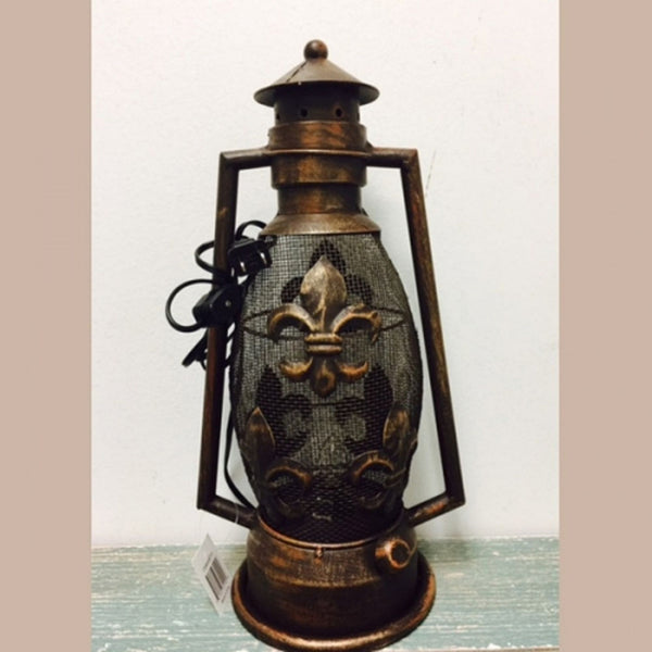 FLEUR DE LIS METAL ART ELECTRIC LANTERN LAMP WESTERN HOME WALL DECOR NEW #EH12731