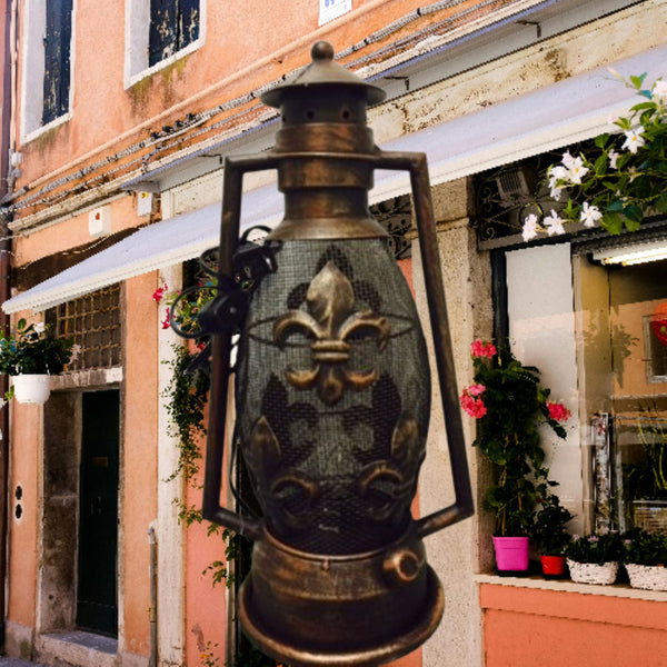 FLEUR DE LIS METAL ART ELECTRIC LANTERN LAMP WESTERN HOME WALL DECOR NEW #EH12731