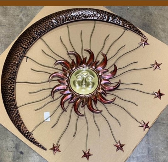 36" SUN MOON STARS METAL WALL DECOR SIGN WESTERN HOME DECOR HANDMADE DARK COPPER & GOLD NEW #EH12193