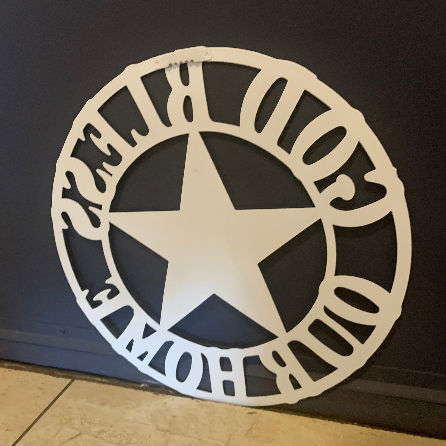 12" GOD BLESS OUR HOME METAL FLAT 2D  STAR SIGN LASERCUT ART WESTERN HOME DECOR HANDMADE NEW #EH11364