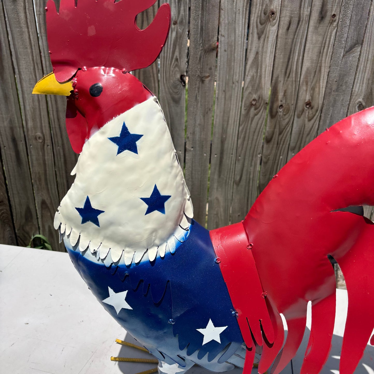 USA FLAG ROOSTER AMERICAN RED WHITE BLUE PATRIOTIC GARDEN METAL SCULPTURE WESTERN HOME DECOR ORNAMENT HANDMADE #34-003