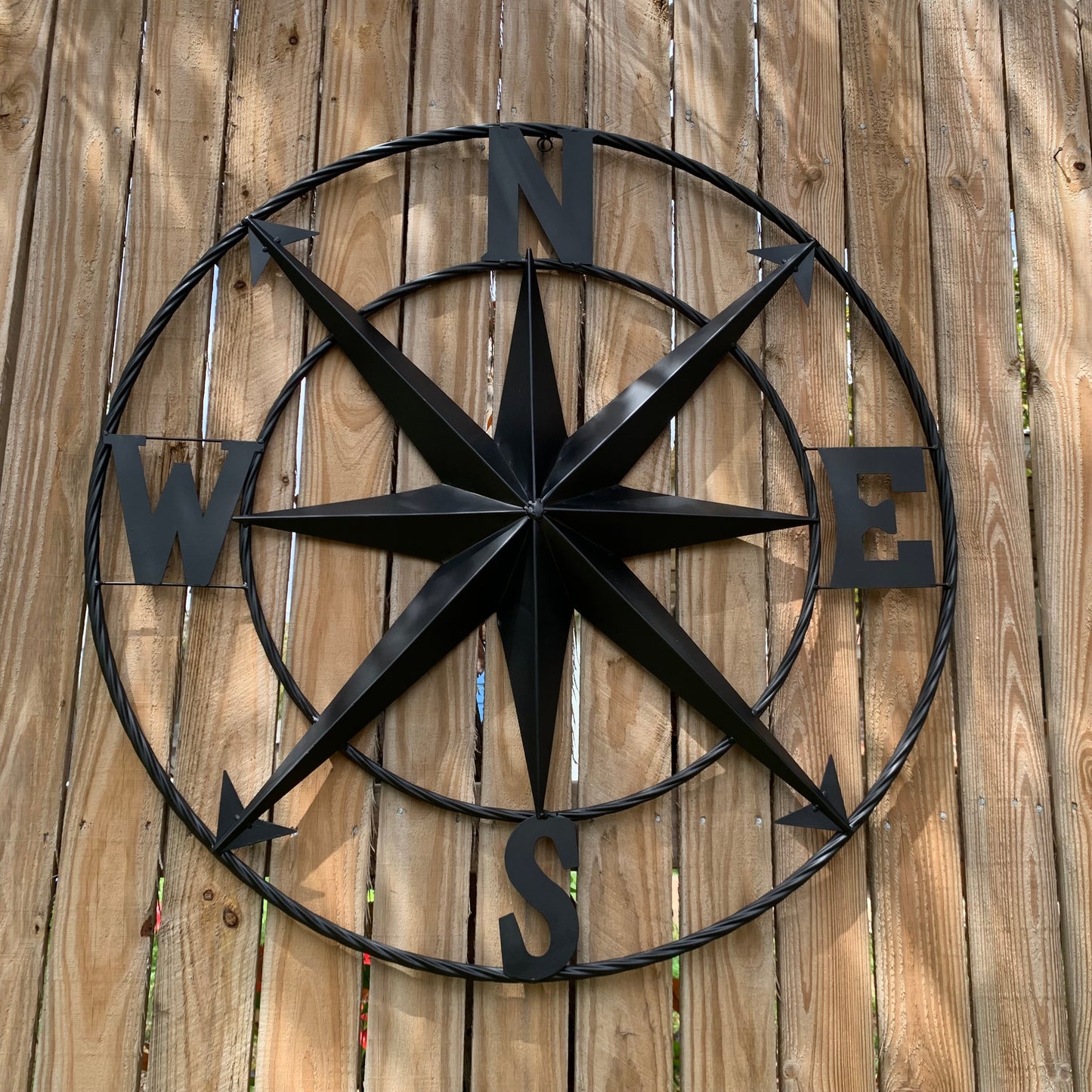 36" COMPASS RUSTIC BLACK METAL SIGN WALL ART WESTERN HOME DECOR HANDMADE NEW