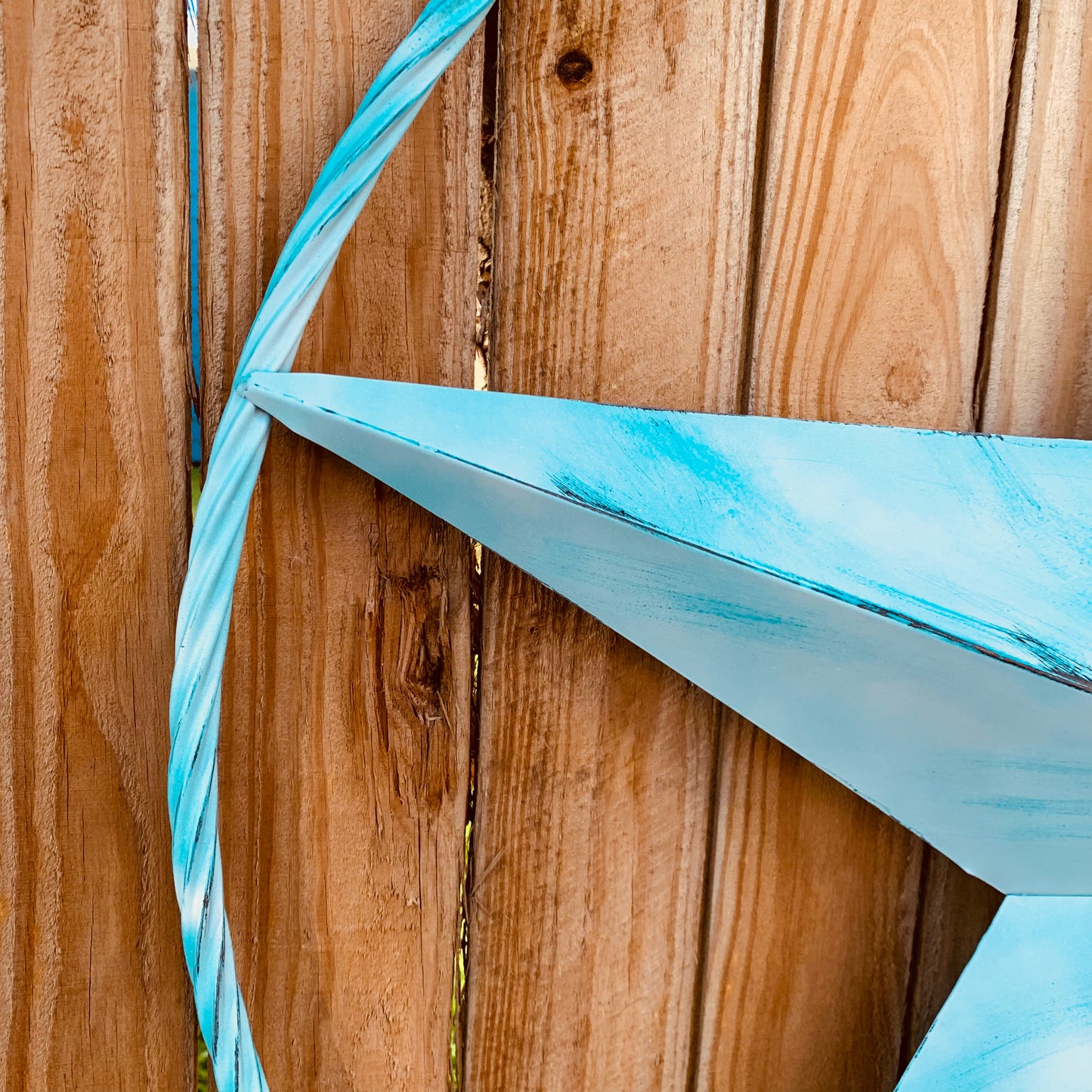 #EH11219 TURQUOISE WHITE DISTRESSED STAR TWO TONE TEXTURE BARN STAR METAL LONESTAR TWISTED ROPE RING WESTERN HOME DECOR HANDMADE NEW