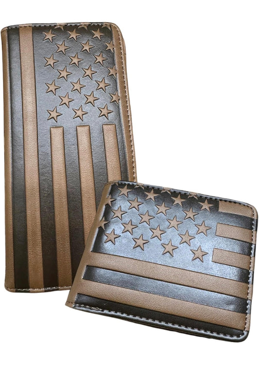 USA FLAG WALLET GENUINE LEATHER MENS CHECKBOOK WESTERN LEATHER CRAFT #EH