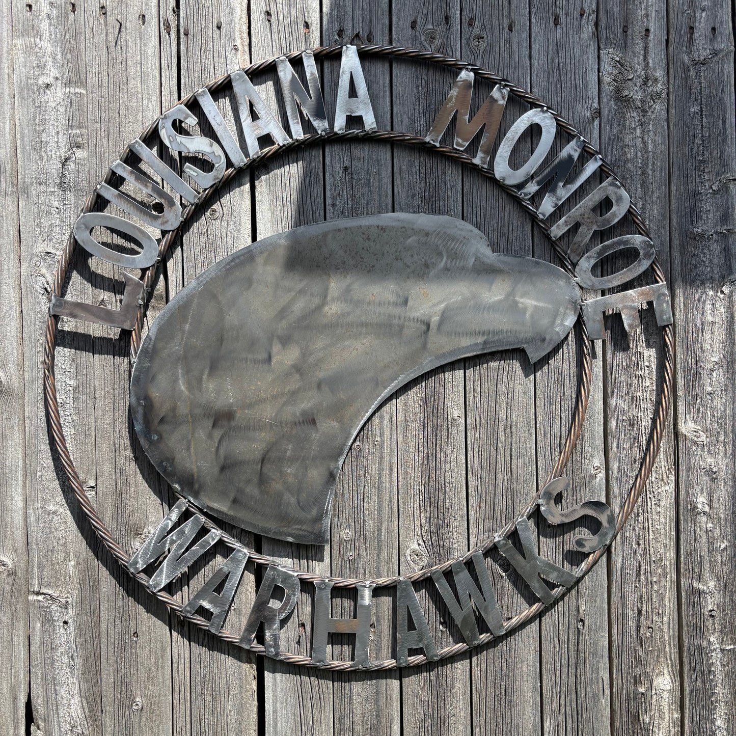 LOUISIANA MONROE WARHAWKS CUSTOM RAW METAL VINTAGE CRAFT TEAM SIGN HANDMADE 18",24",32"