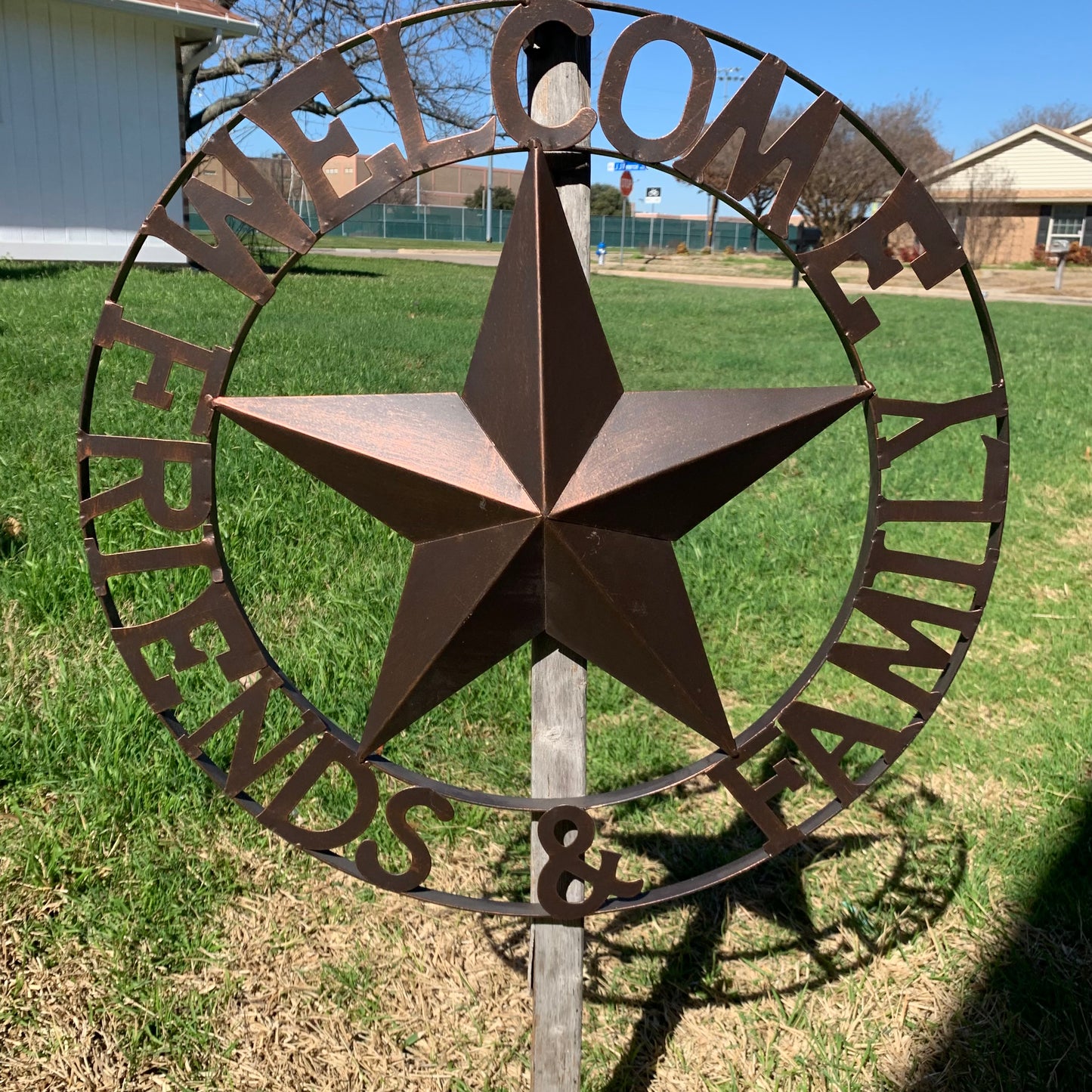 WELCOME FRIENDS FAMILY BARN METAL STAR WALL ART BRONZE WESTERN HOME DECOR HANDMADE NEW #EH13339