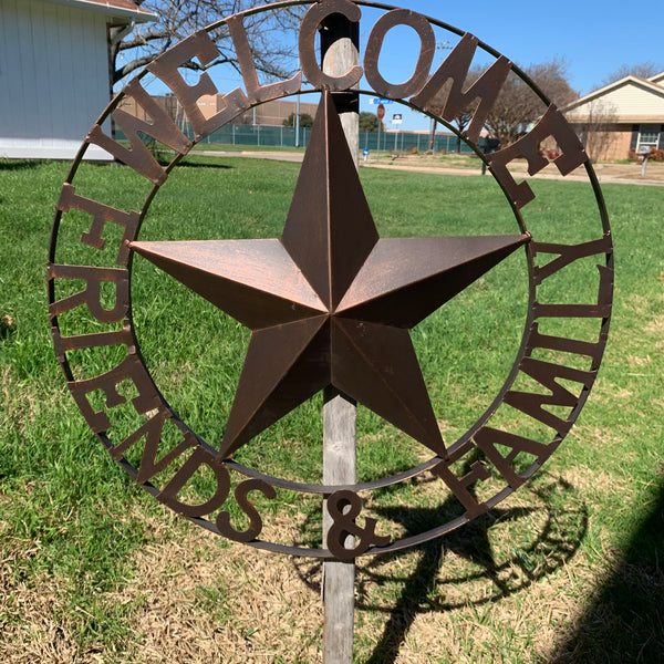 WELCOME FRIENDS FAMILY BARN METAL STAR WALL ART WESTERN HOME DECOR HANDMADE NEW